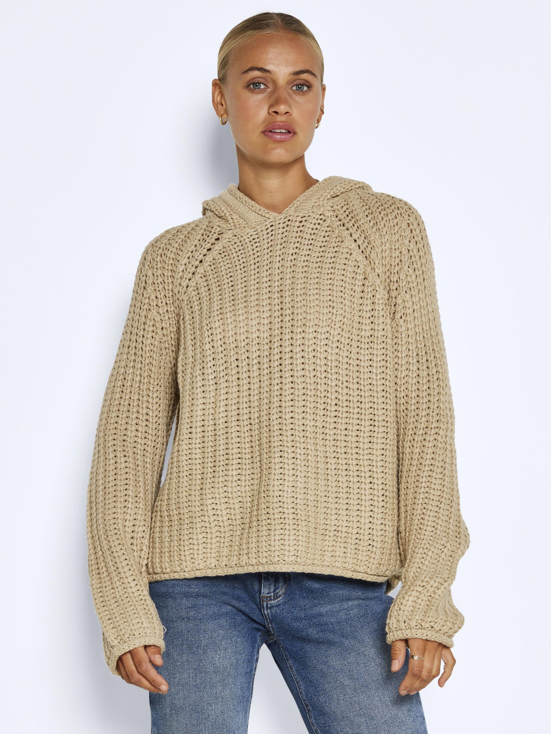 KNITTED HOODIE Beige NOISY MAY