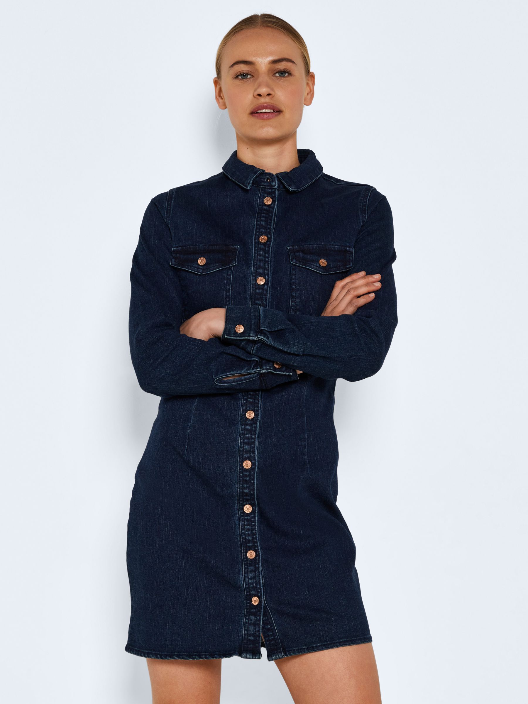 LANGE MOUWEN DENIM JURK Blau NOISY MAY