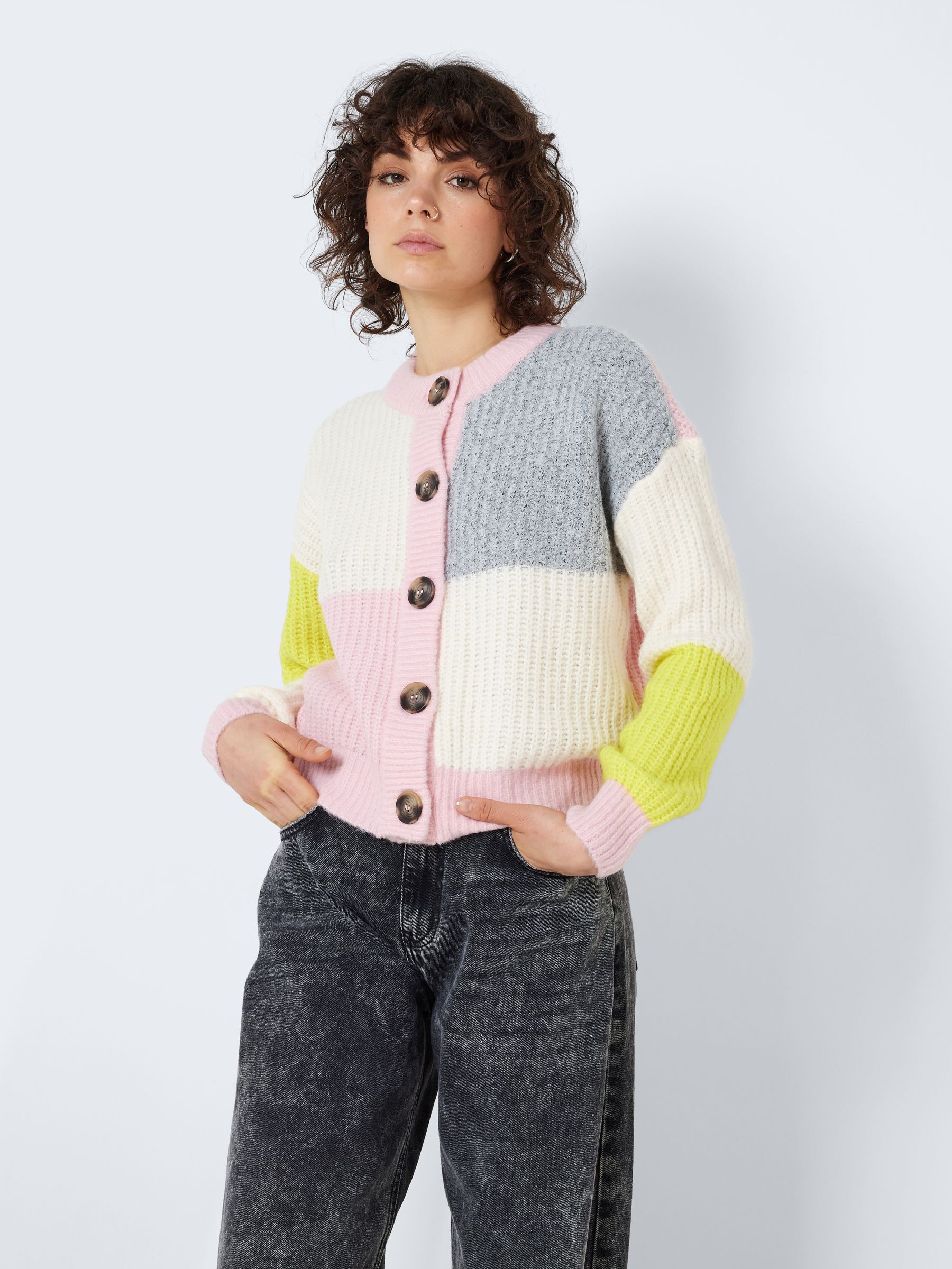 MULTI COLOURED KNITTED CARDIGAN Pink NOISY MAY