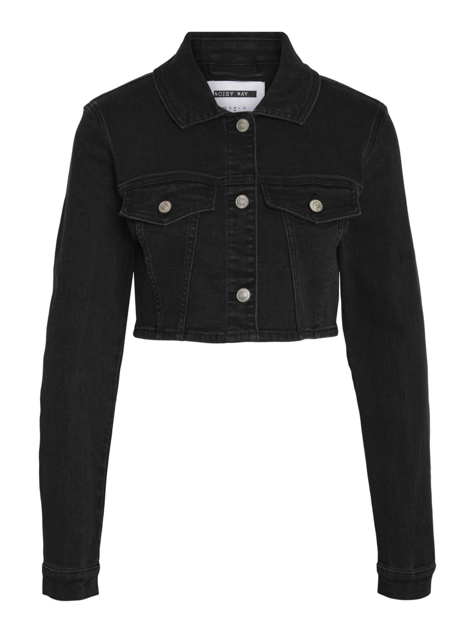 Black cropped denim on sale jacket new look