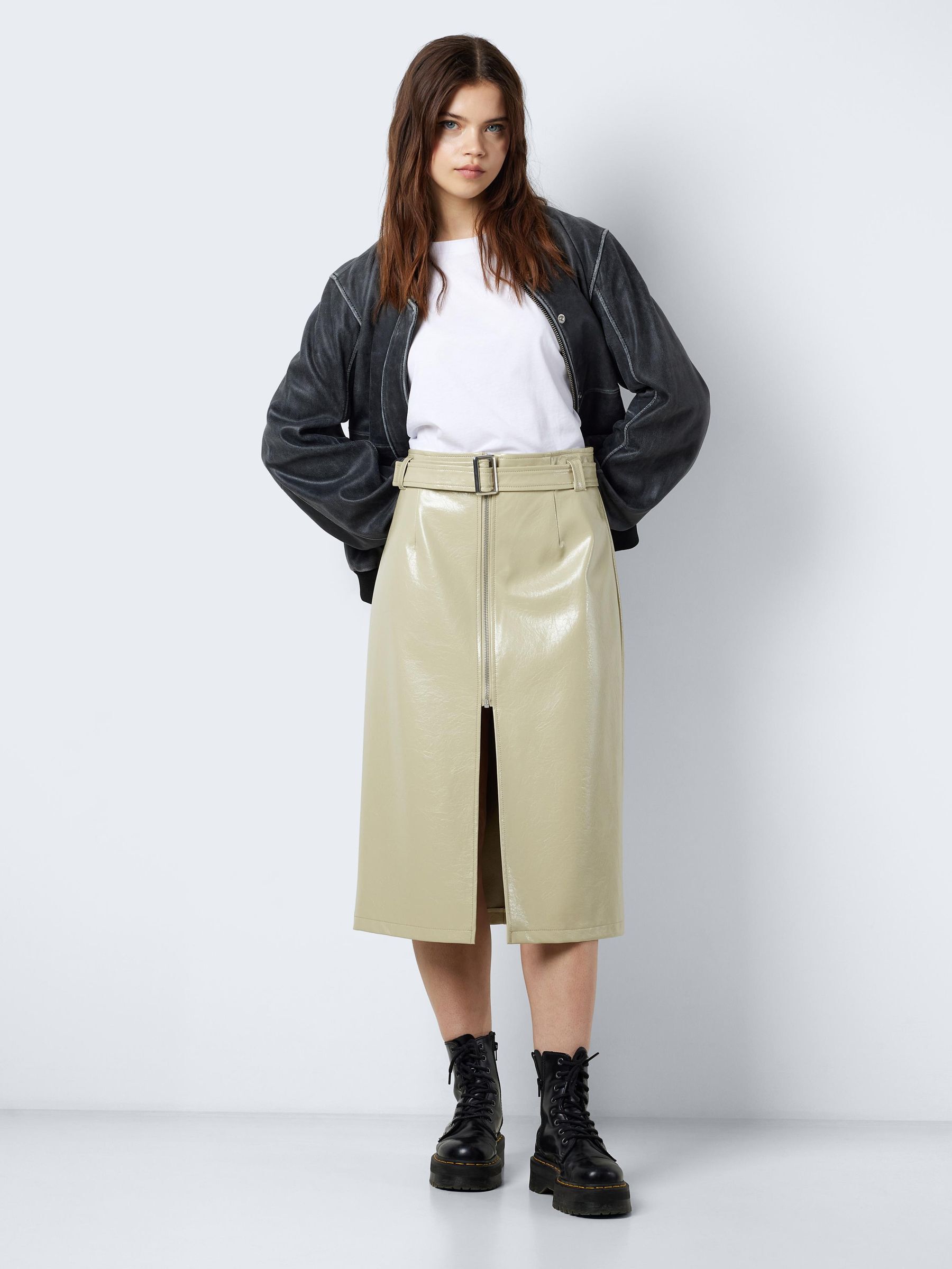 LONG FAUX LEATHER SKIRT Brown NOISY MAY