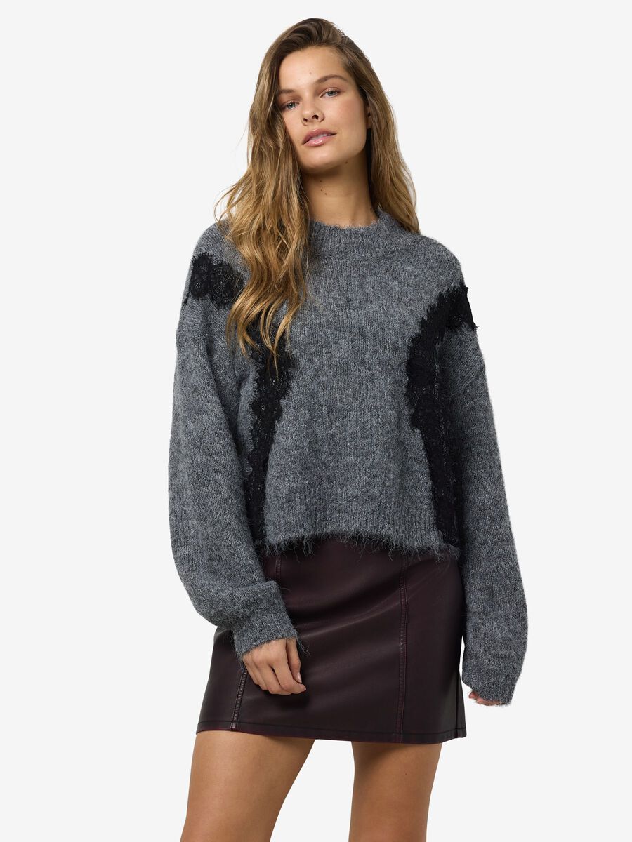 Carousel image - DENTELLE DÉCORATIVE JUMPER, Dark Grey Melange | 1