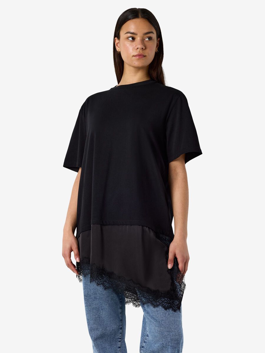 Product tile image - NMFILLA LACE  T-SHIRT, Black | 27039321_Black_1332359