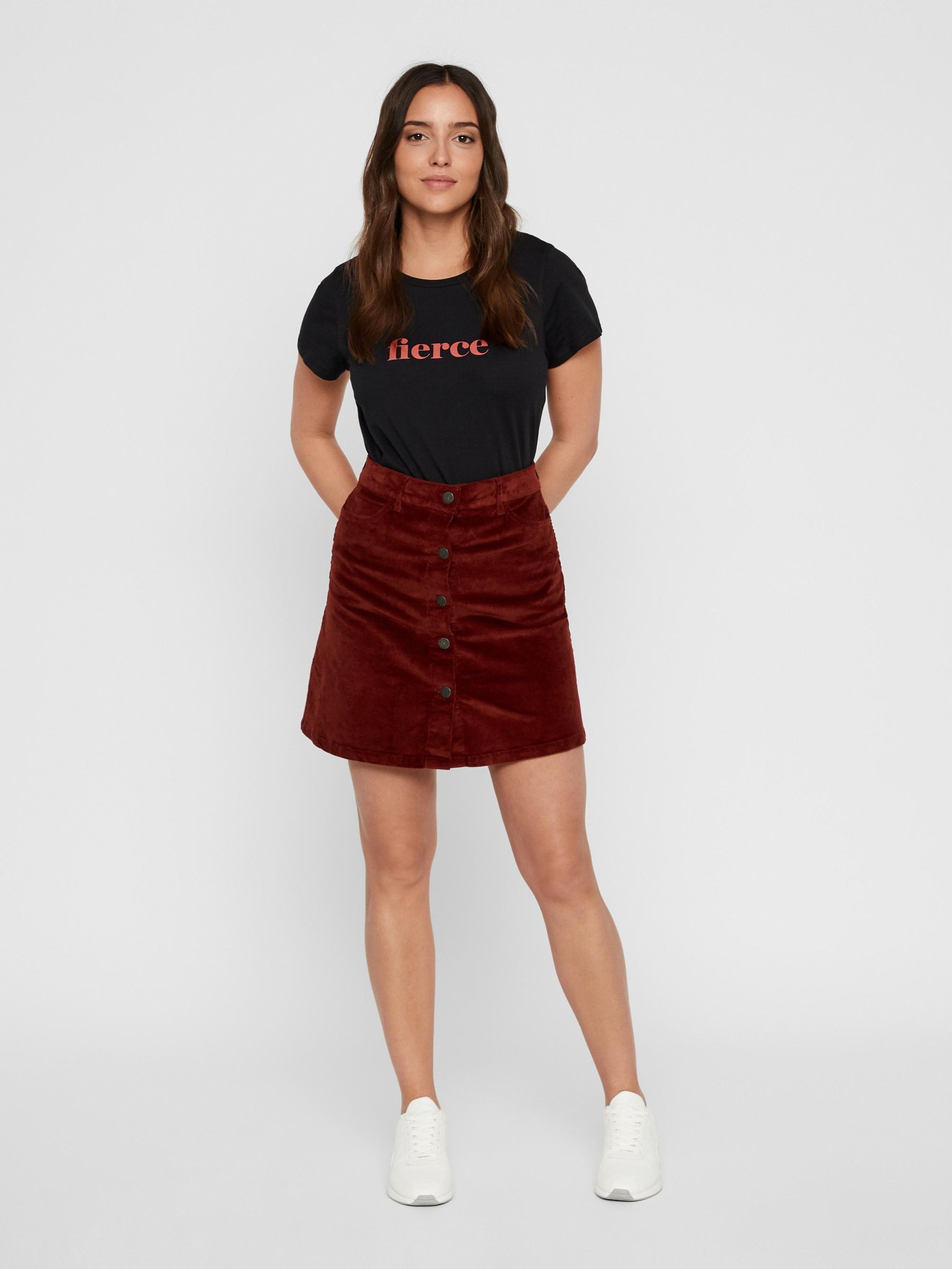 Brown corduroy skirt nike top