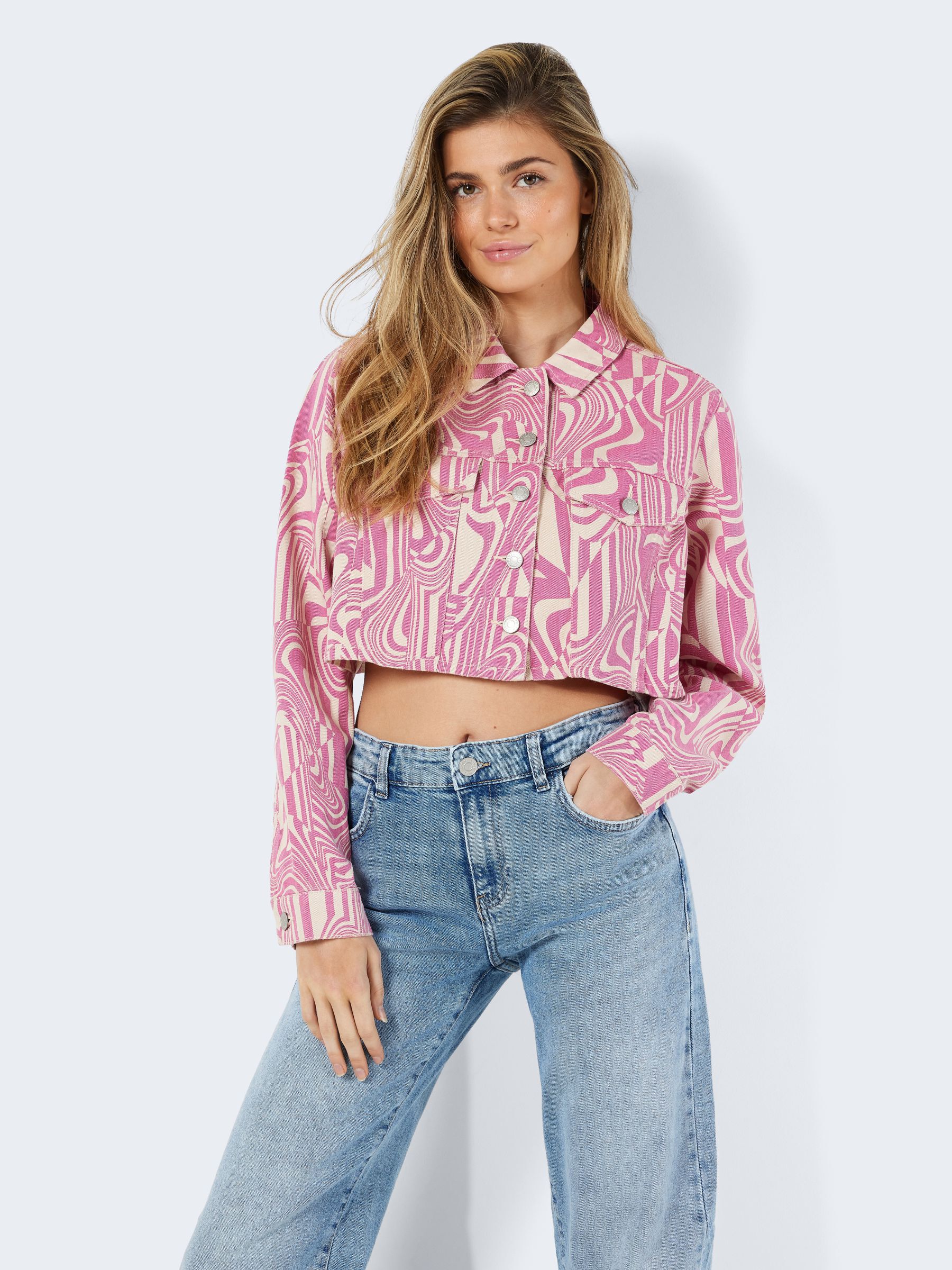 Veste en sales jean courte rose