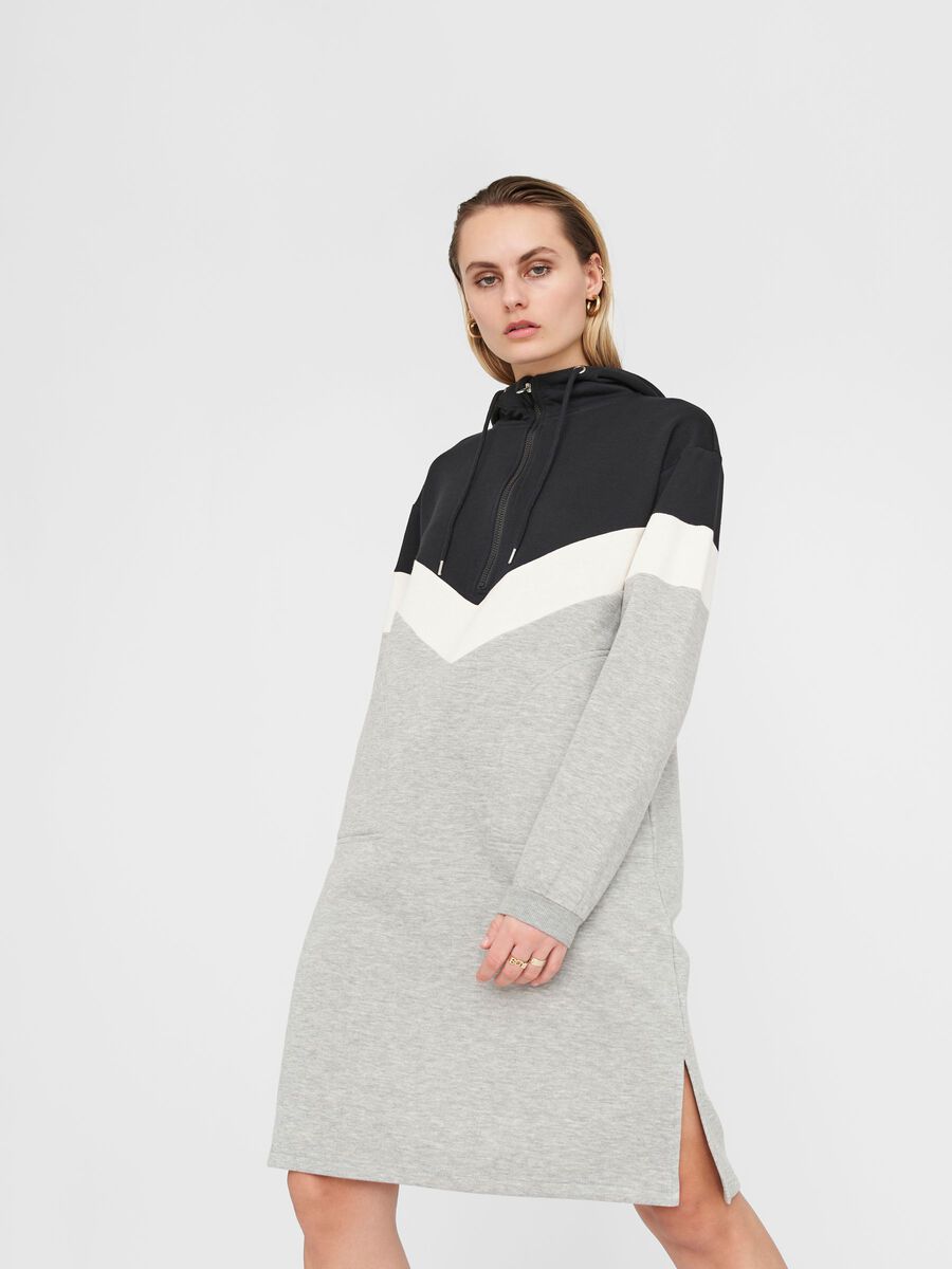HIGH NECK ZIP SWEAT DRESS, Black, highres