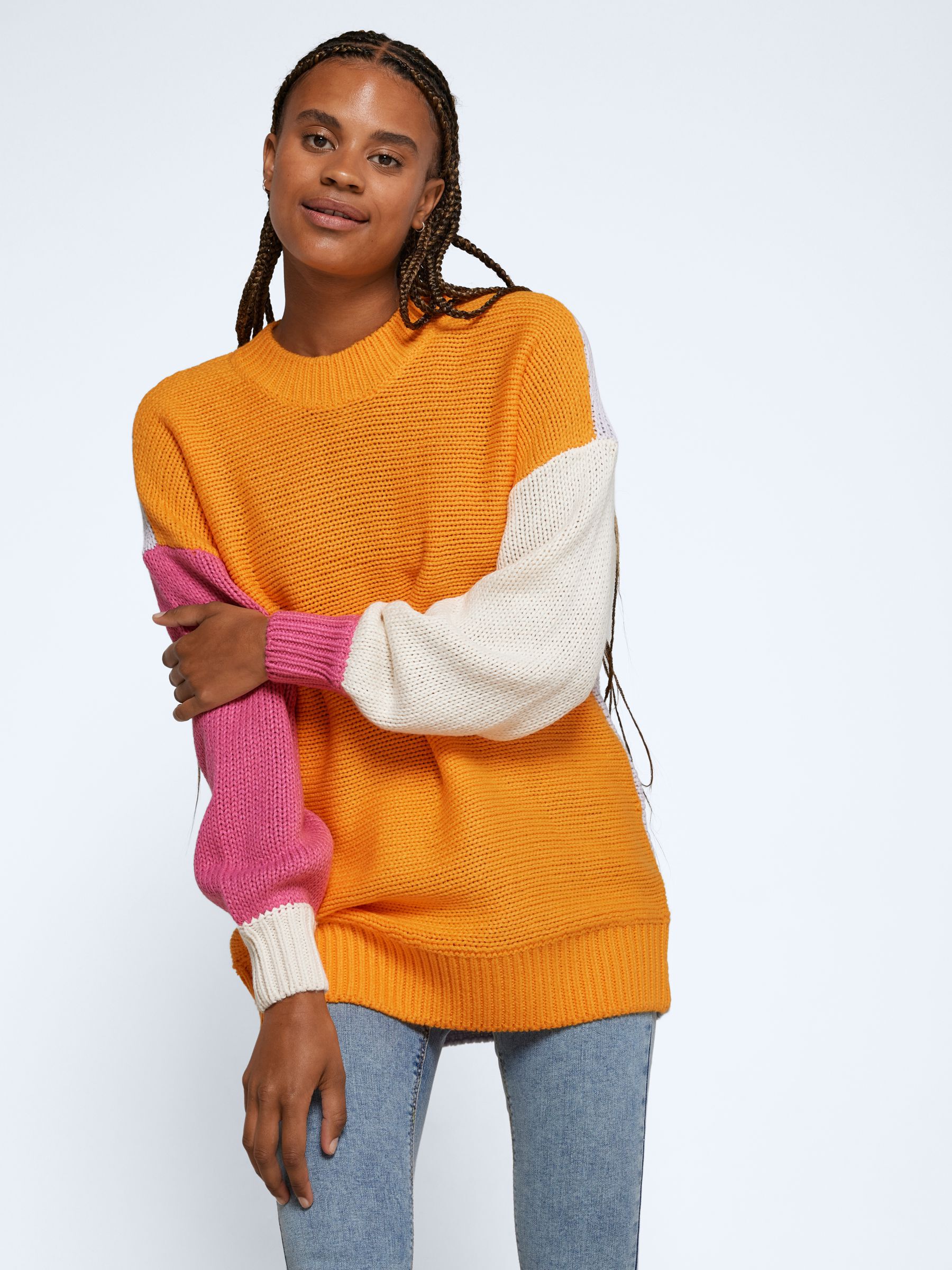 Orange color block sale sweater