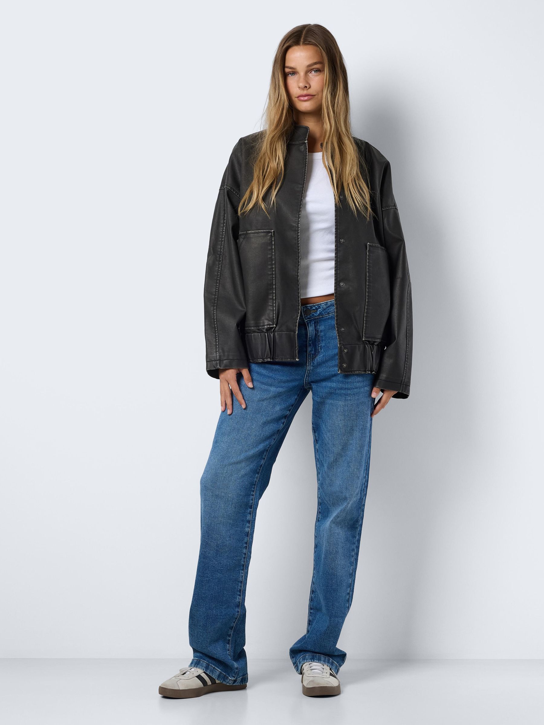 Black leather jacket online top