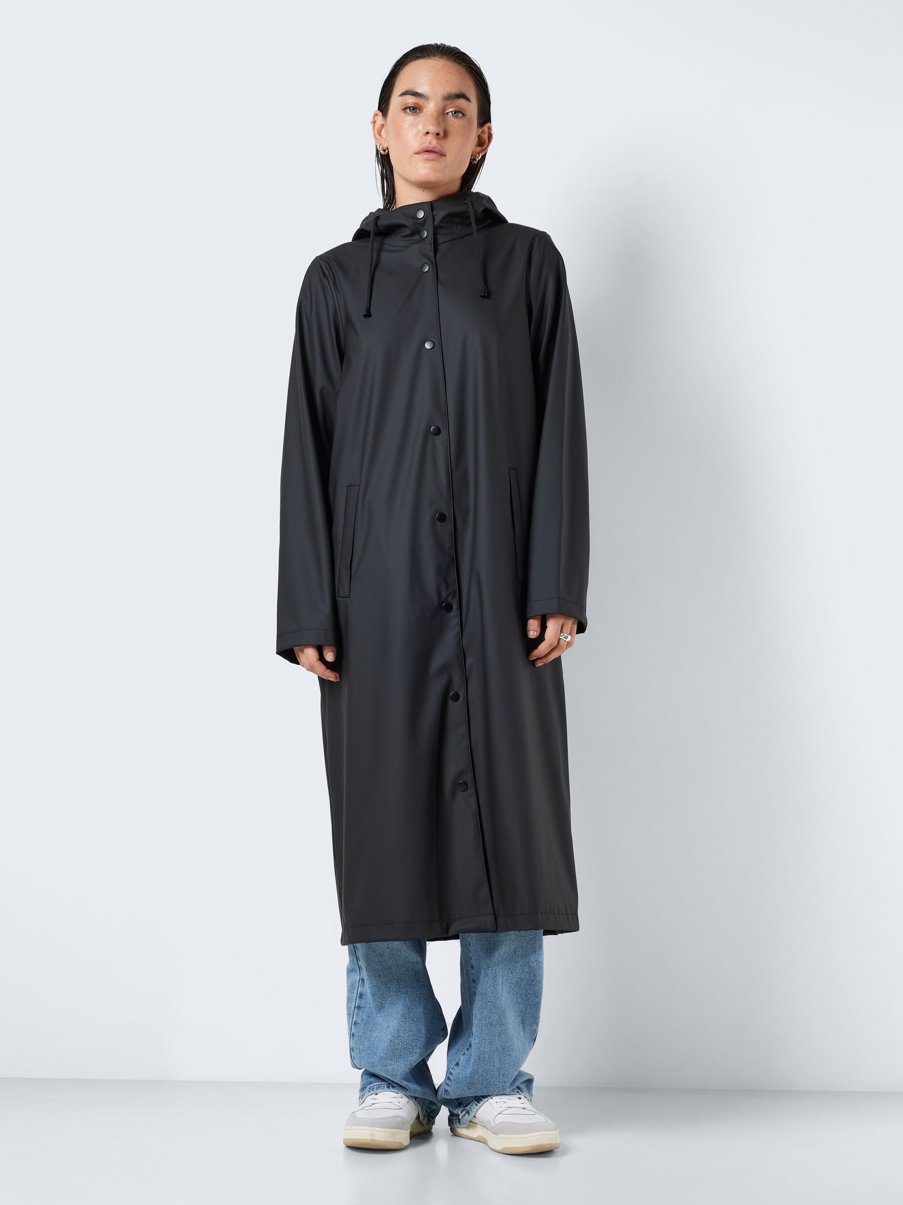 Long black raincoat women's sales