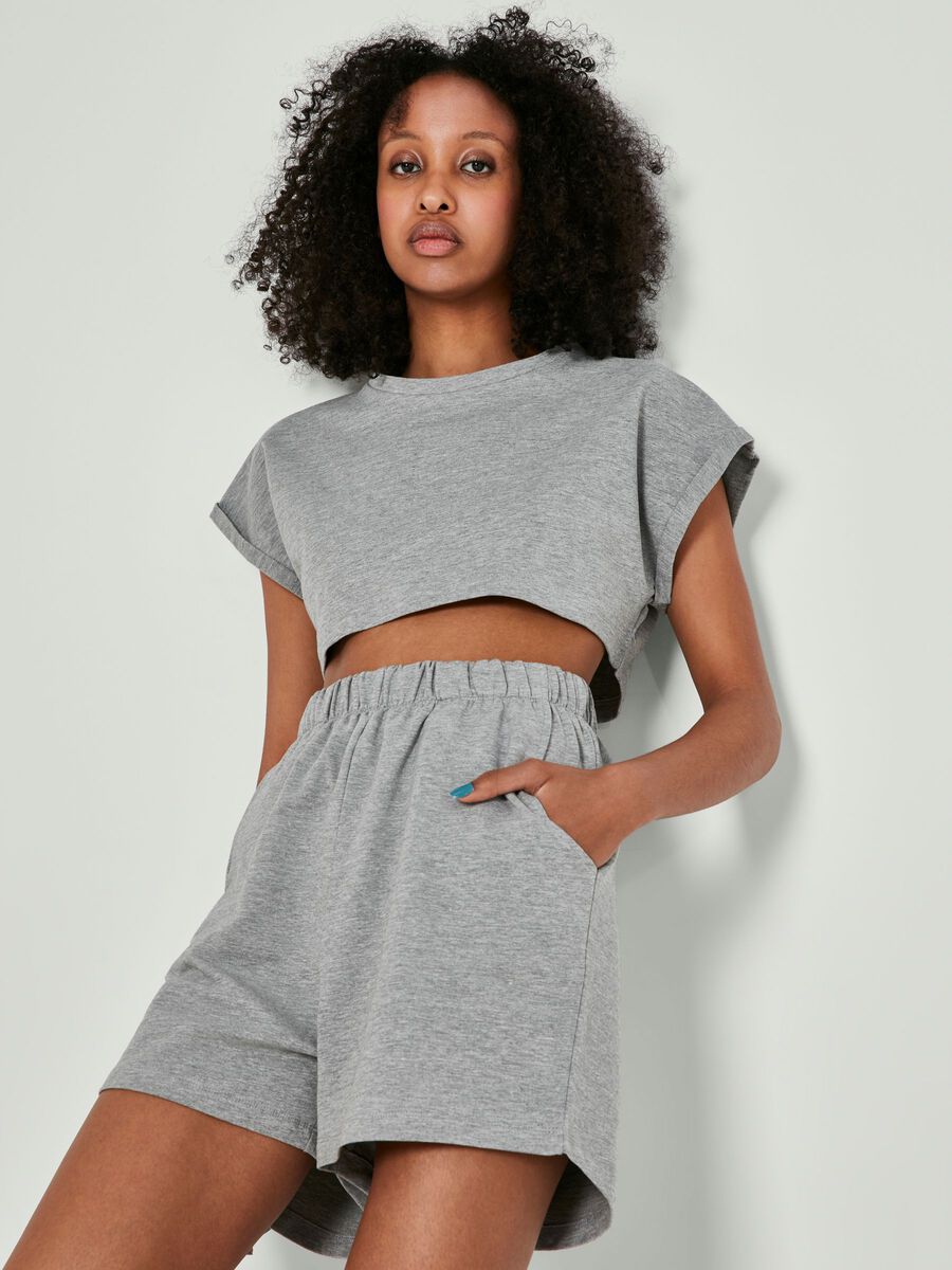HIGH WAISTED SHORTS, Light Grey Melange, highres