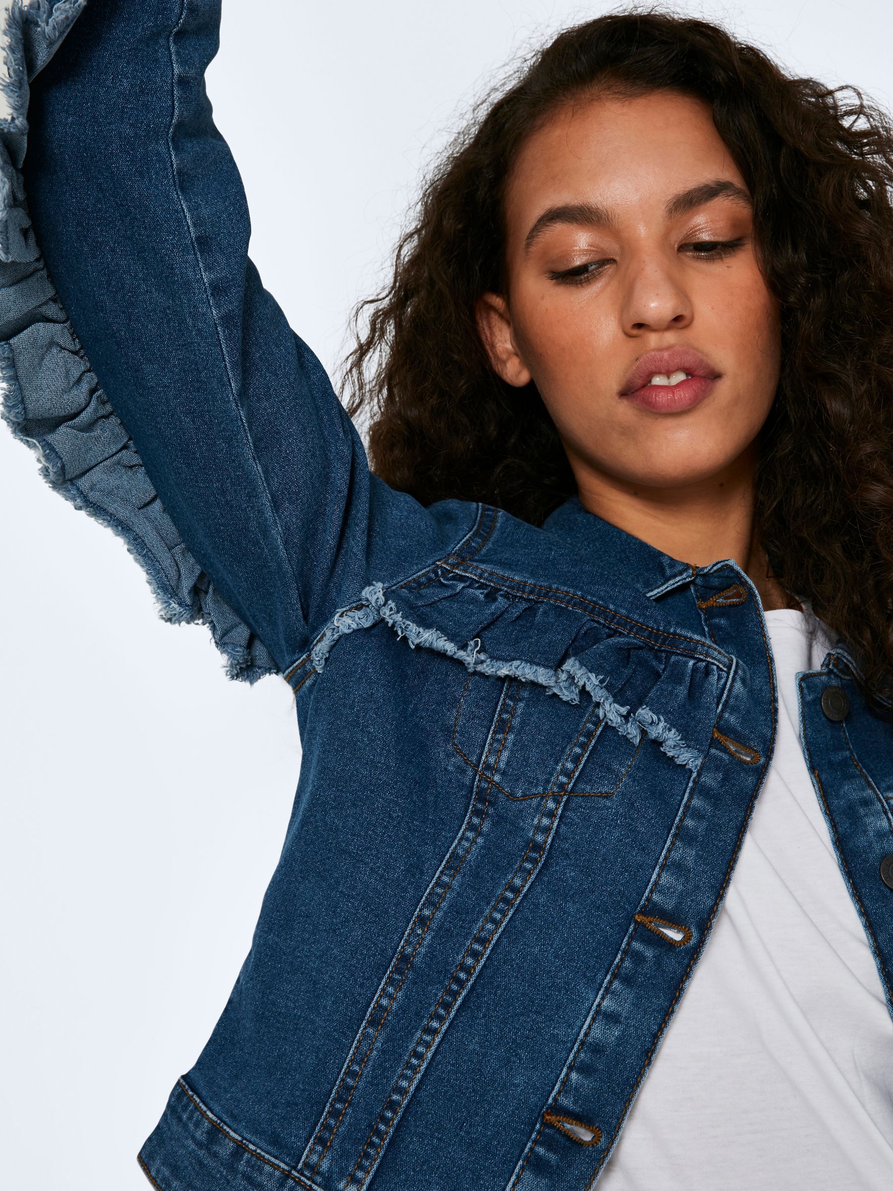 Ruffle sleeve denim jacket deals