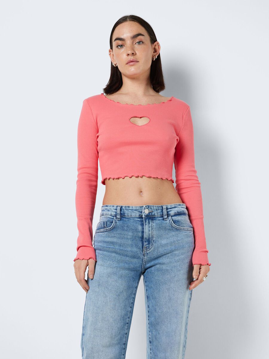 Noisy May LONG SLEEVED CUT-OUT TOP, Sun Kissed Coral, highres - 27025511_SunKissedCoral_003.jpg