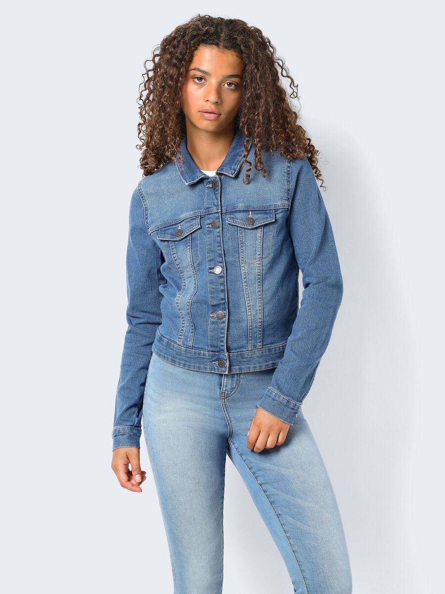 Veste courte en jeans bleue à trous