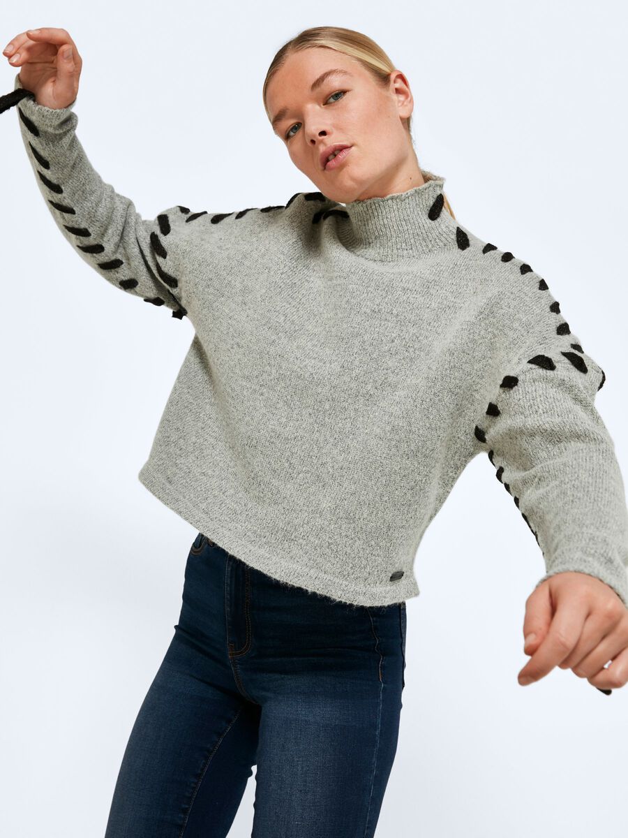 Noisy May HØY HALS STRIKKET PULLOVER, Medium Grey Melange, highres - 27018501_MediumGreyMelange_007.jpg