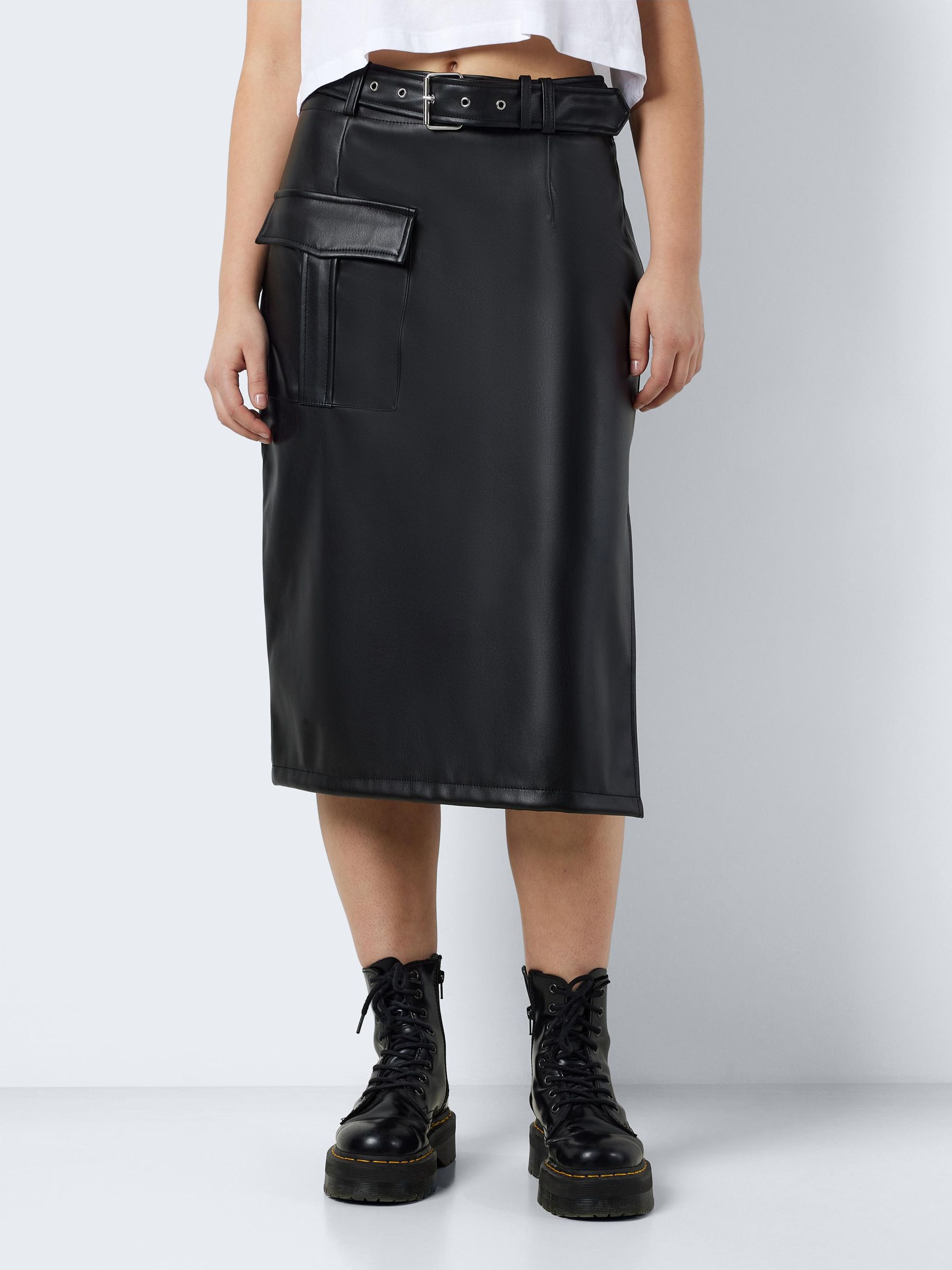 Black leather midi sales skirt with pockets