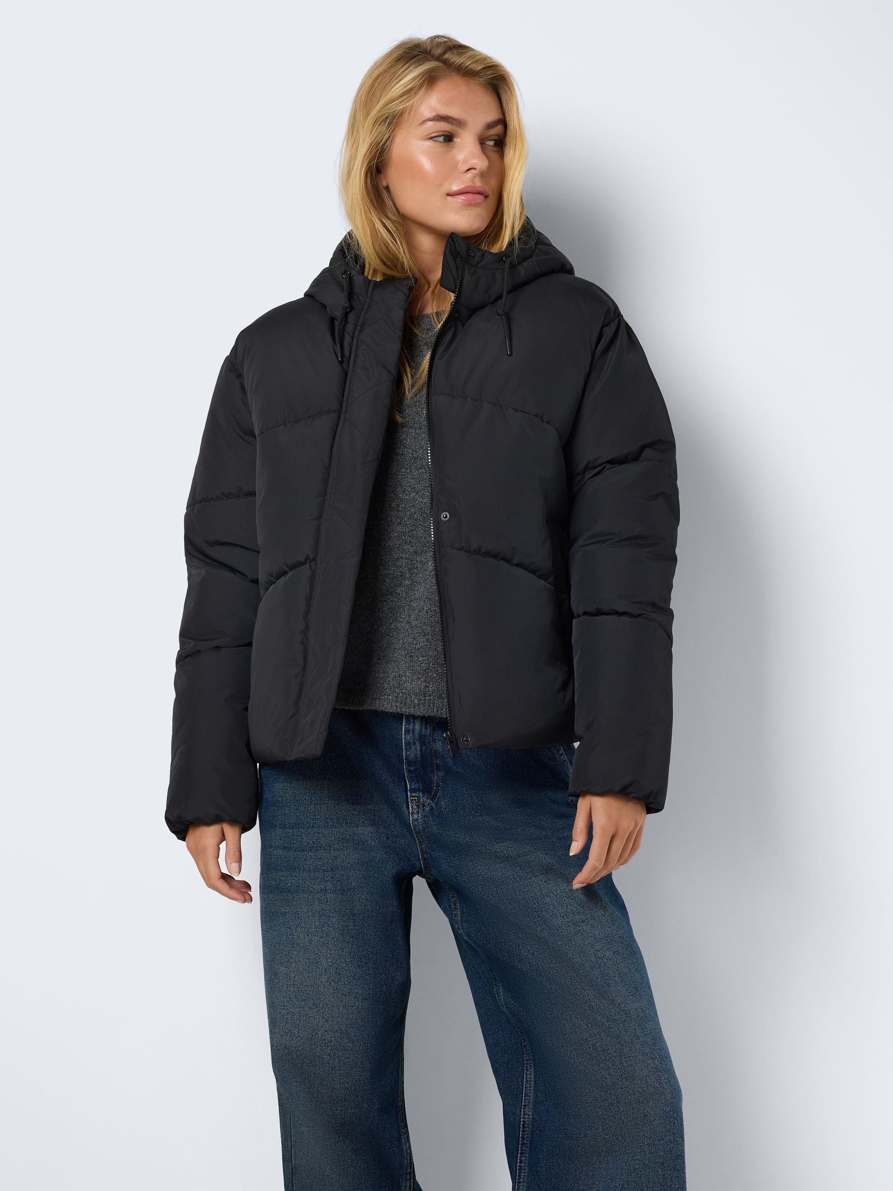 Black short padded coat hotsell