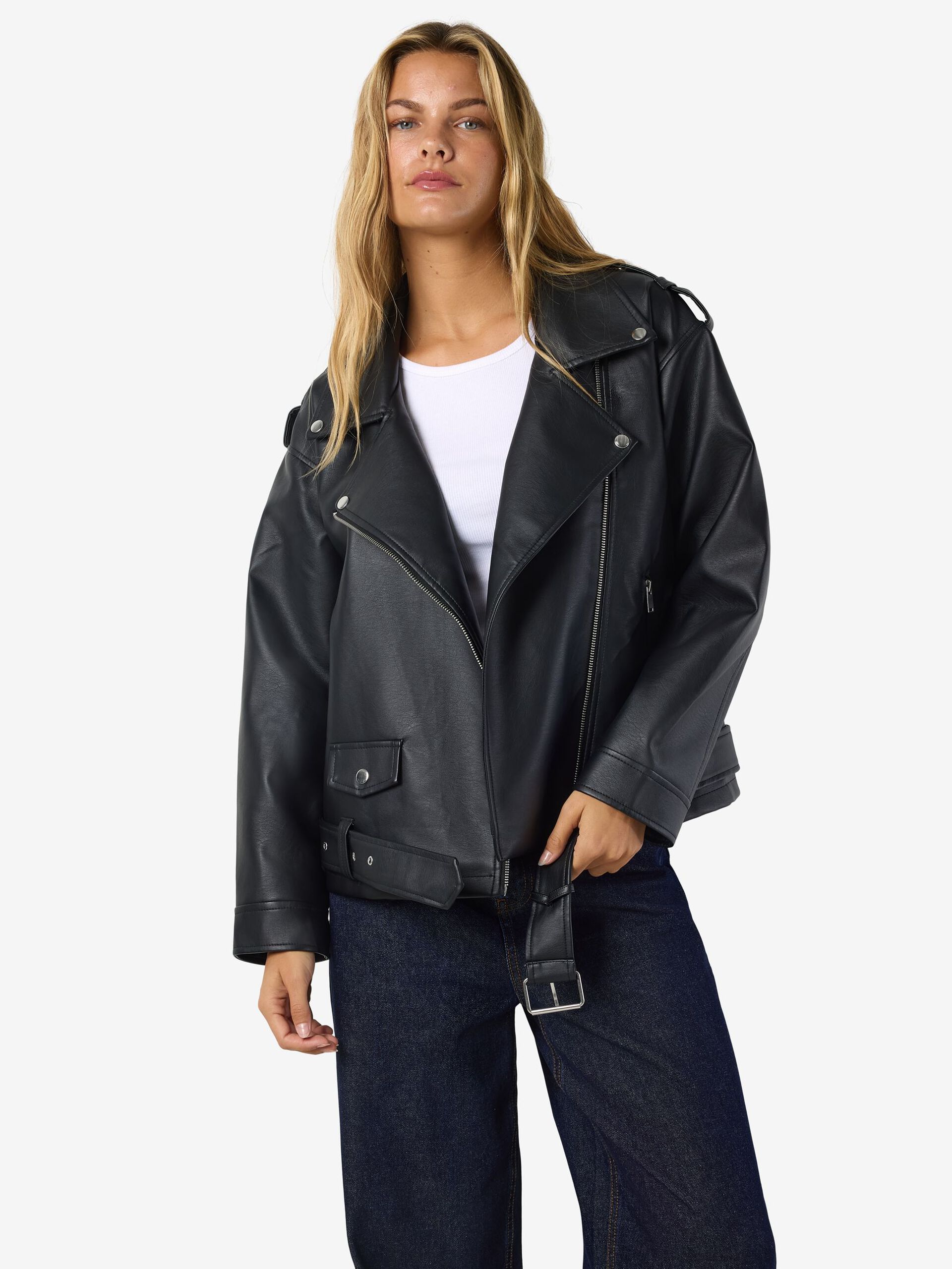 Carousel image - OVERSIZE FAUX LEATHER JACKET, Black | 6