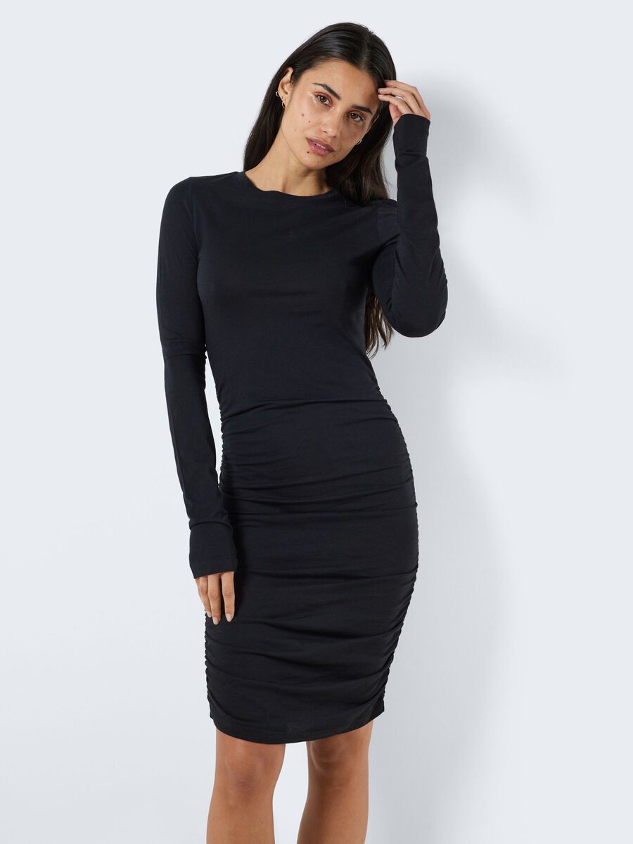 Noisy May LONG SLEEVED RUCHED DRESS, Black, highres - 27021283_Black_007.jpg