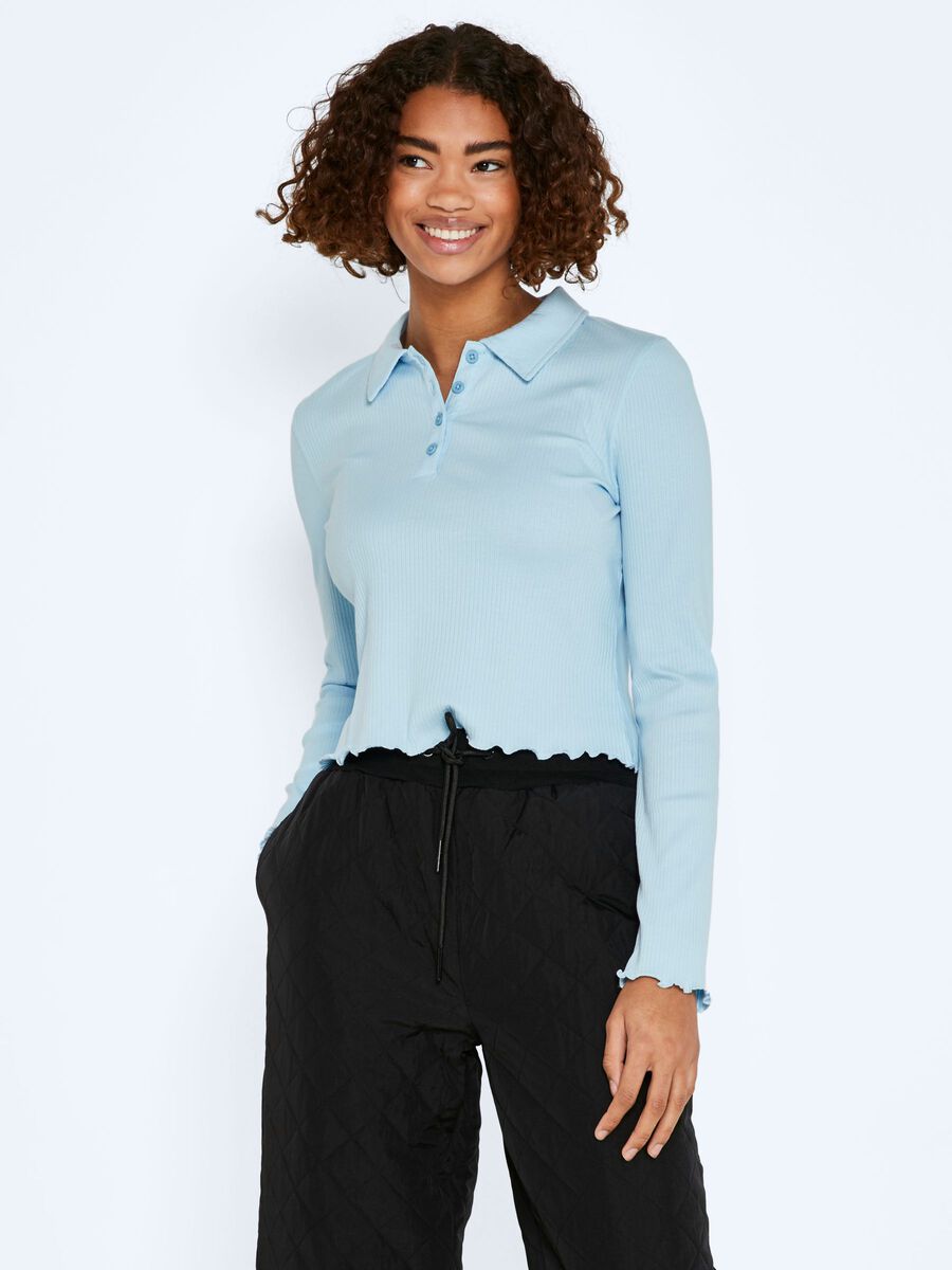 Noisy May CROPPED POLO TOP, Cerulean, highres - 27019903_Cerulean_003.jpg