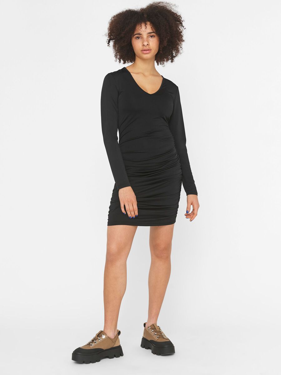 LONG SLEEVED MINI DRESS, Black, highres
