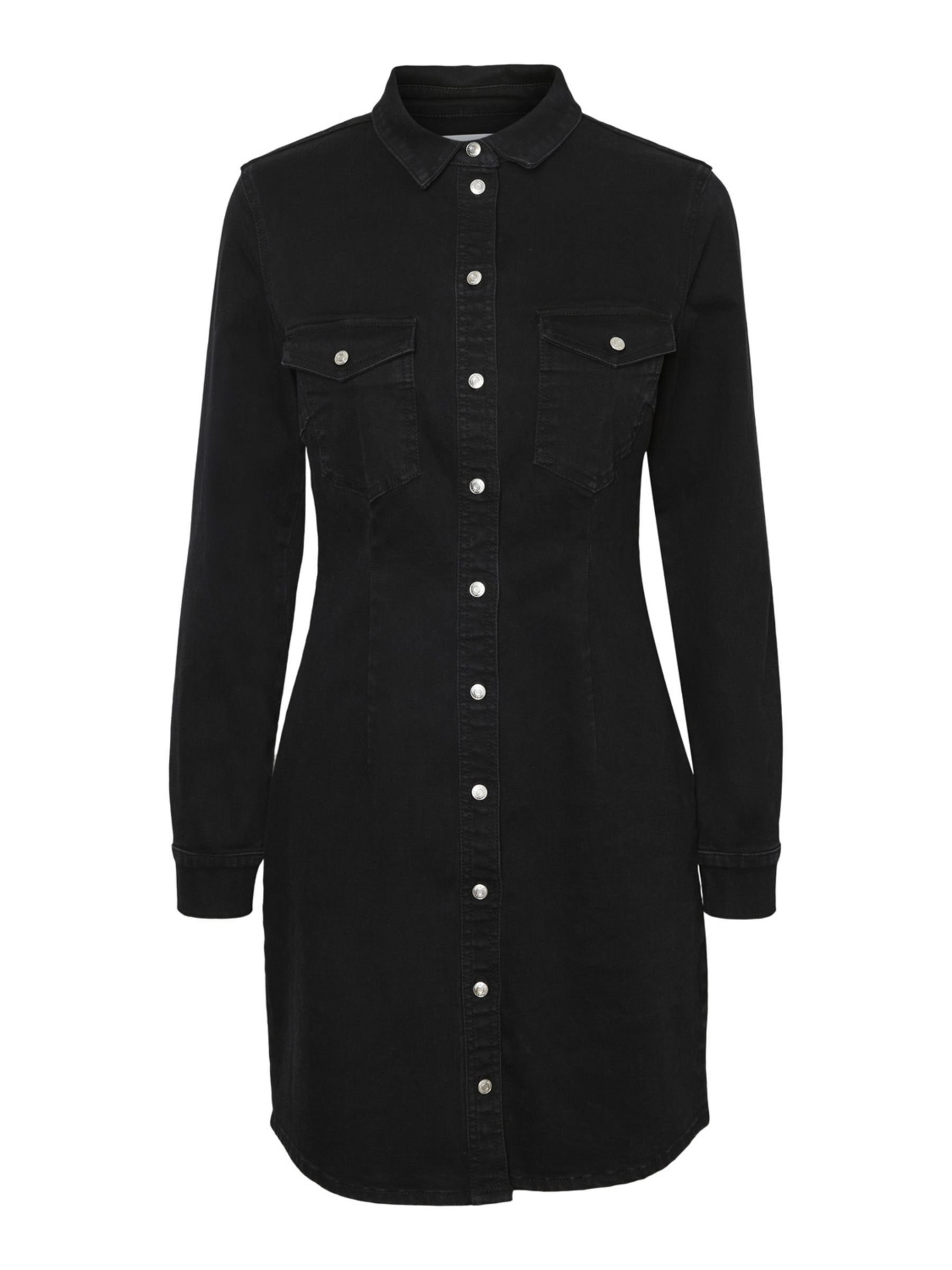 Black denim long sleeve dress top