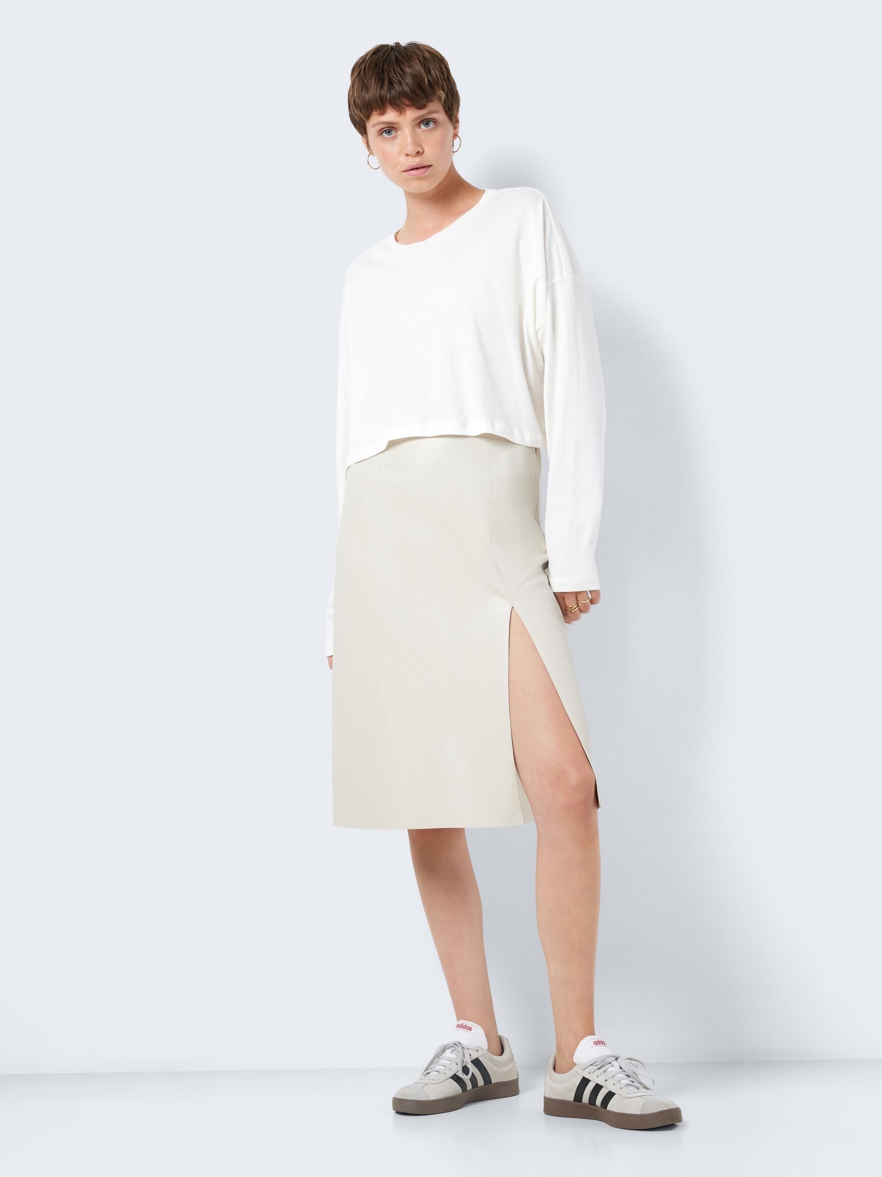 Faux leather shop midi skirt white