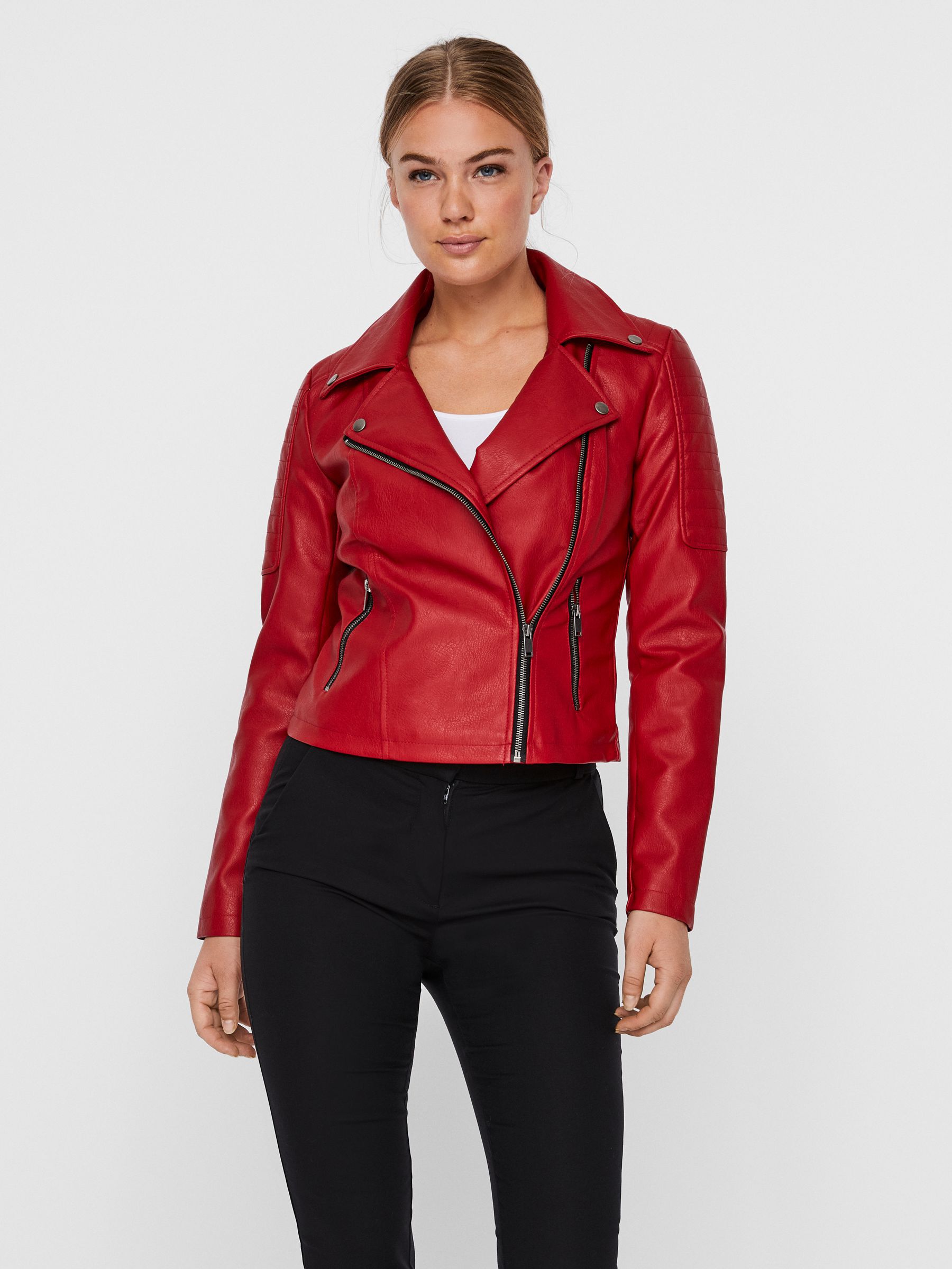 Red leather clearance look jacket