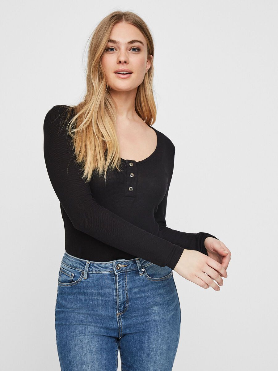 O-NECK TOP, Black, highres
