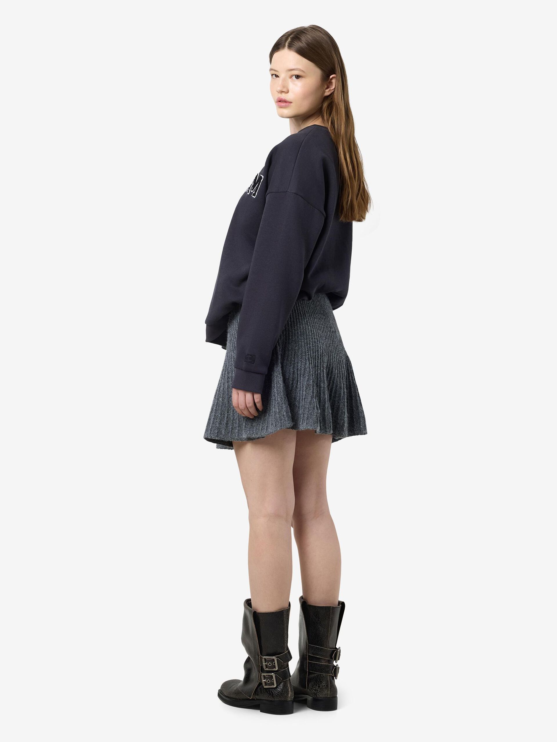 Carousel image - KNITTED MINI SKIRT, Medium Grey Melange | 3