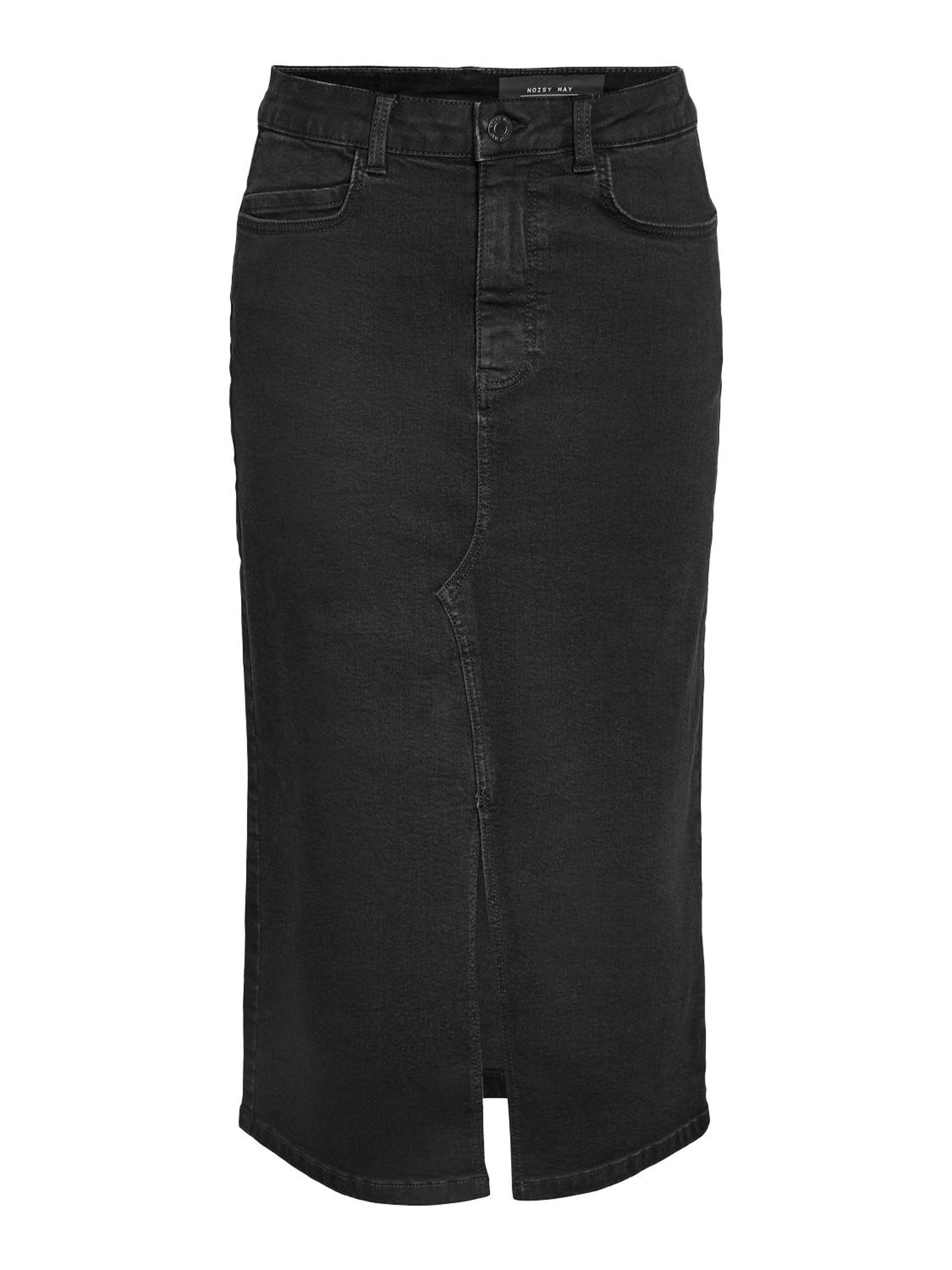 Black denim skirt zip front sale