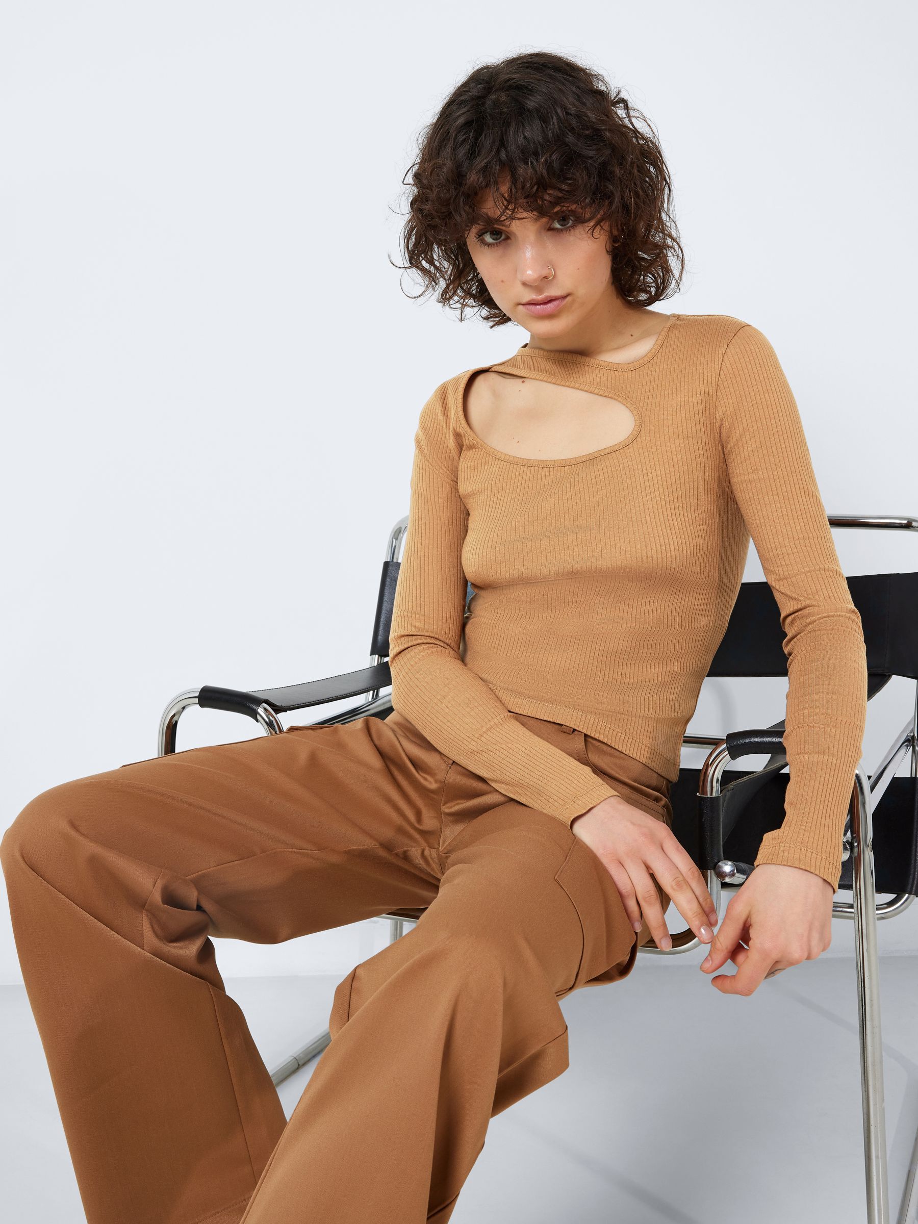 Long sleeve shoulder sales cut out tops