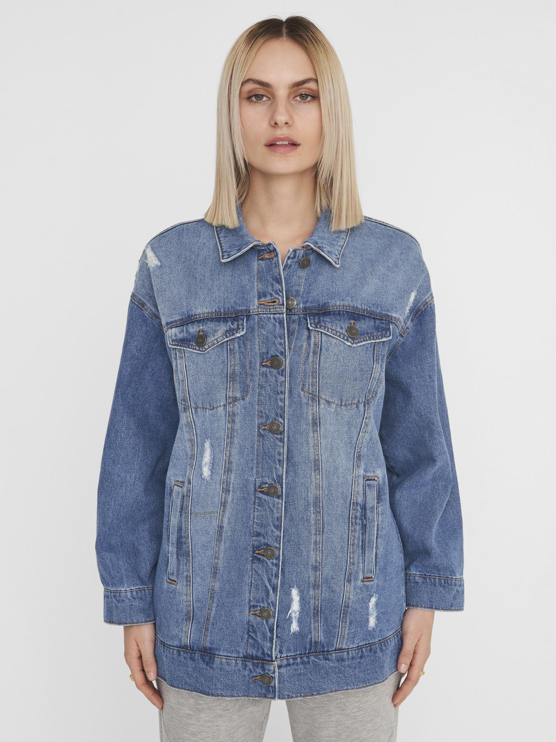 Long destroyed denim jacket | Noisy May