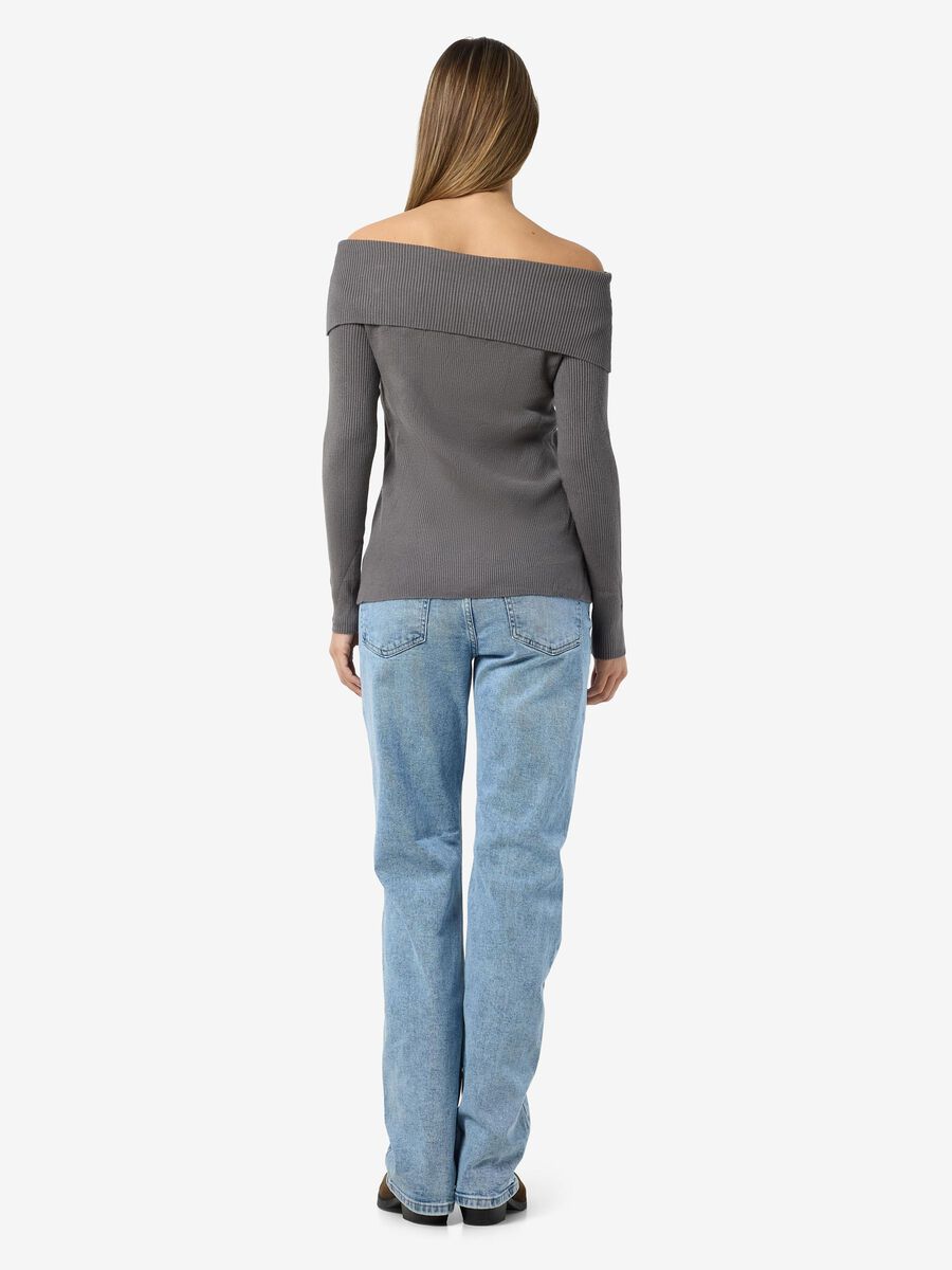 Carousel image - KNITTED OFF-SHOULDER TOP, Charcoal Gray | 3