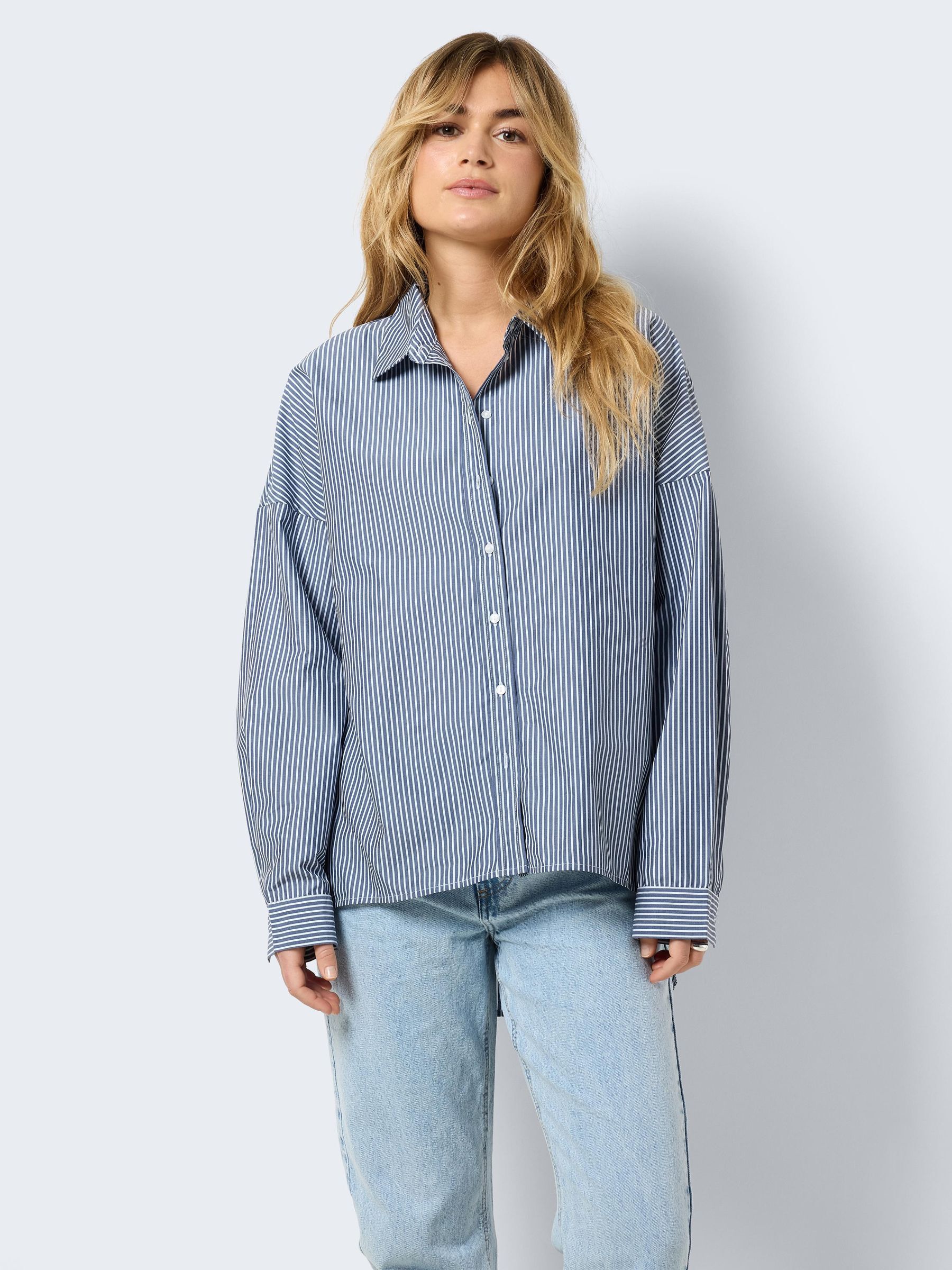 Navy blazer striped shirt top