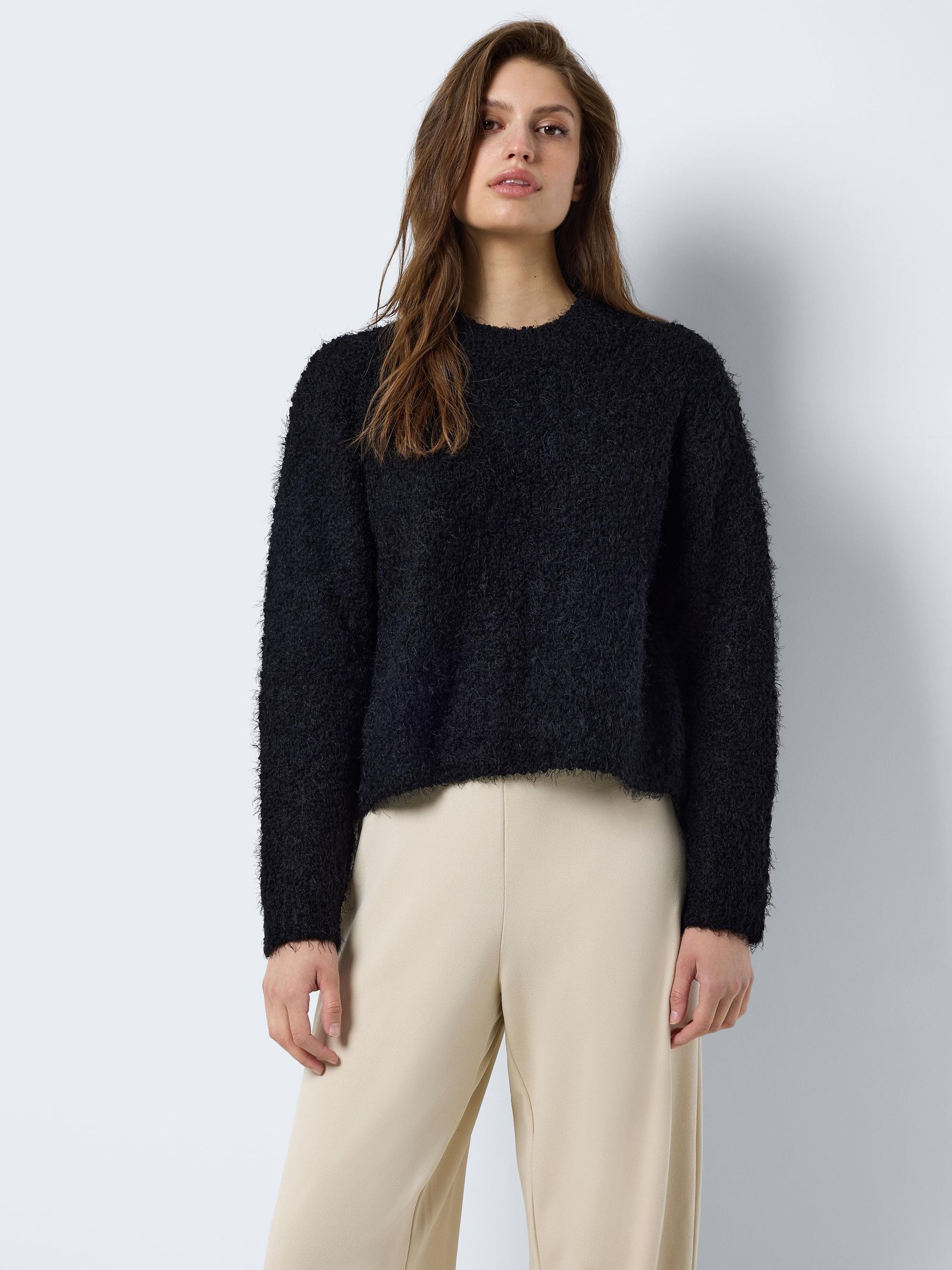 Black fluffy sweater online