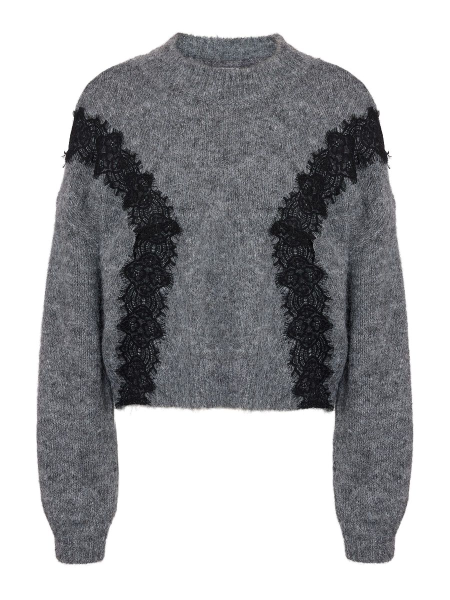 Carousel image - DENTELLE DÉCORATIVE JUMPER, Dark Grey Melange | 2