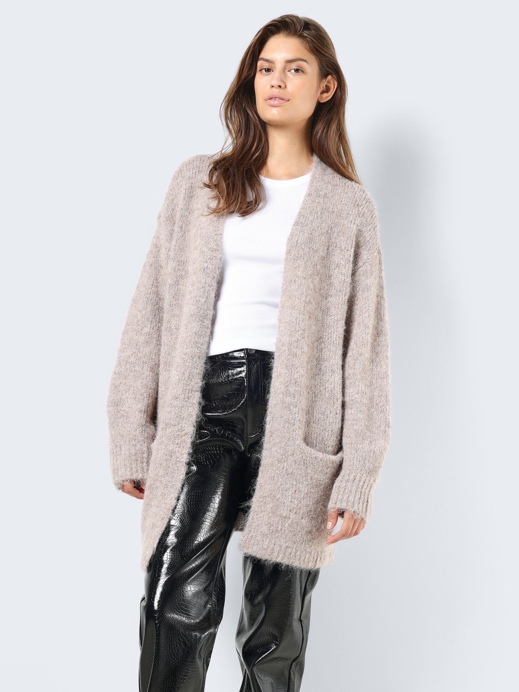 Long taupe cardigan top