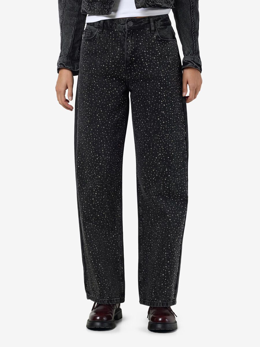 Carousel image - RHINESTONE JEANS, Black Denim | 1