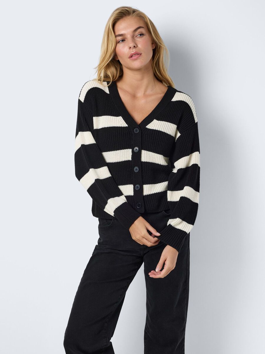 Noisy May STRIPED CARDIGAN, Black, highres - 27032313_Black_1162469_007.jpg
