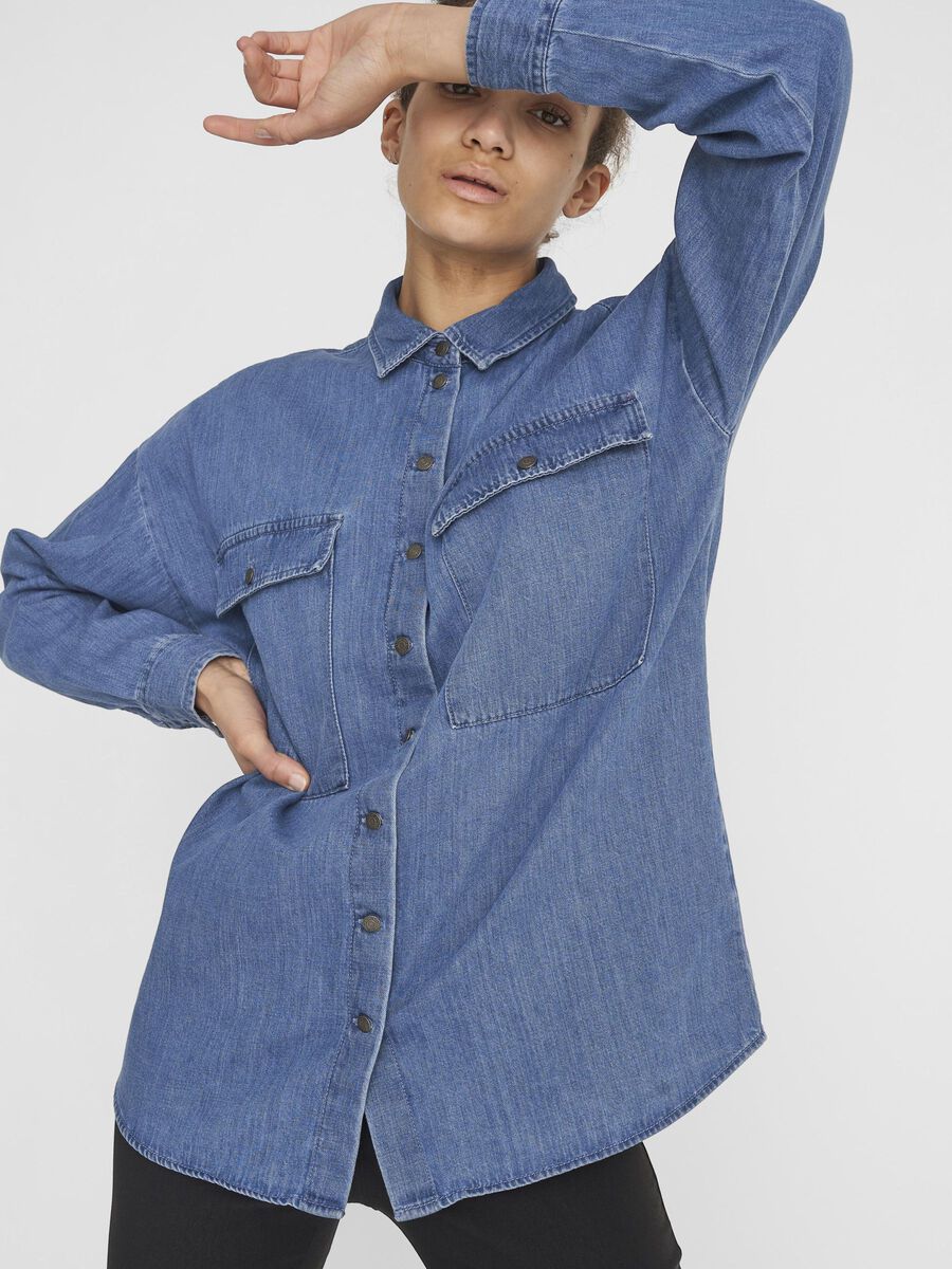 COUPE AMPLE CHEMISE EN JEAN, Medium Blue Denim, highres