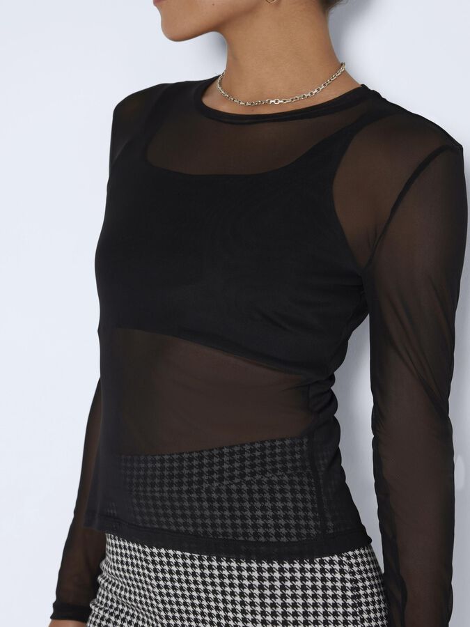 LONG SLEEVED MESH TOP, Black