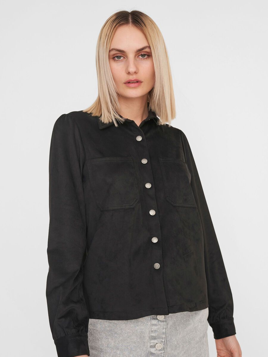FAUX SUEDE SHIRT, Black, highres