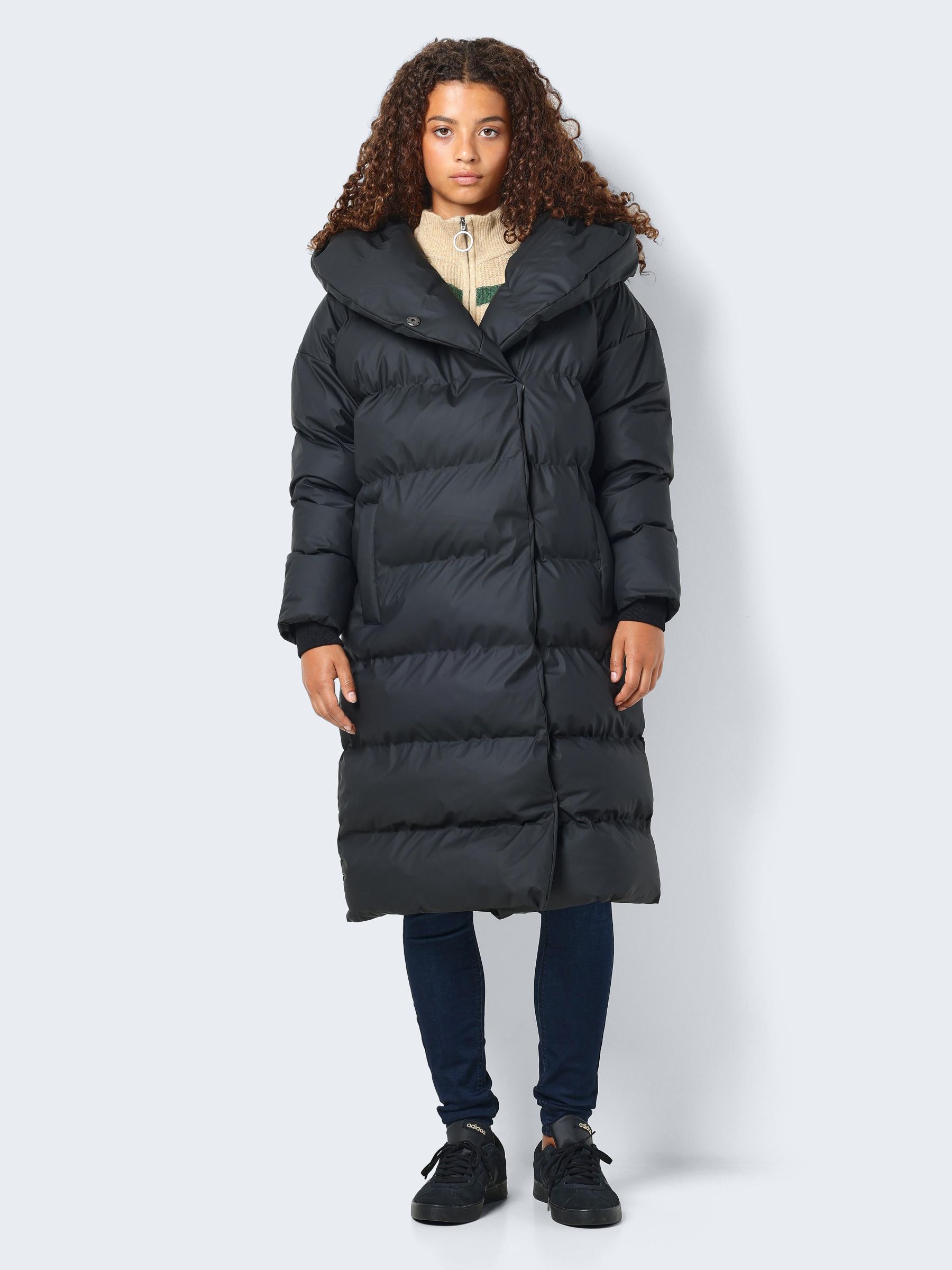 Womens black puffer long coat discount