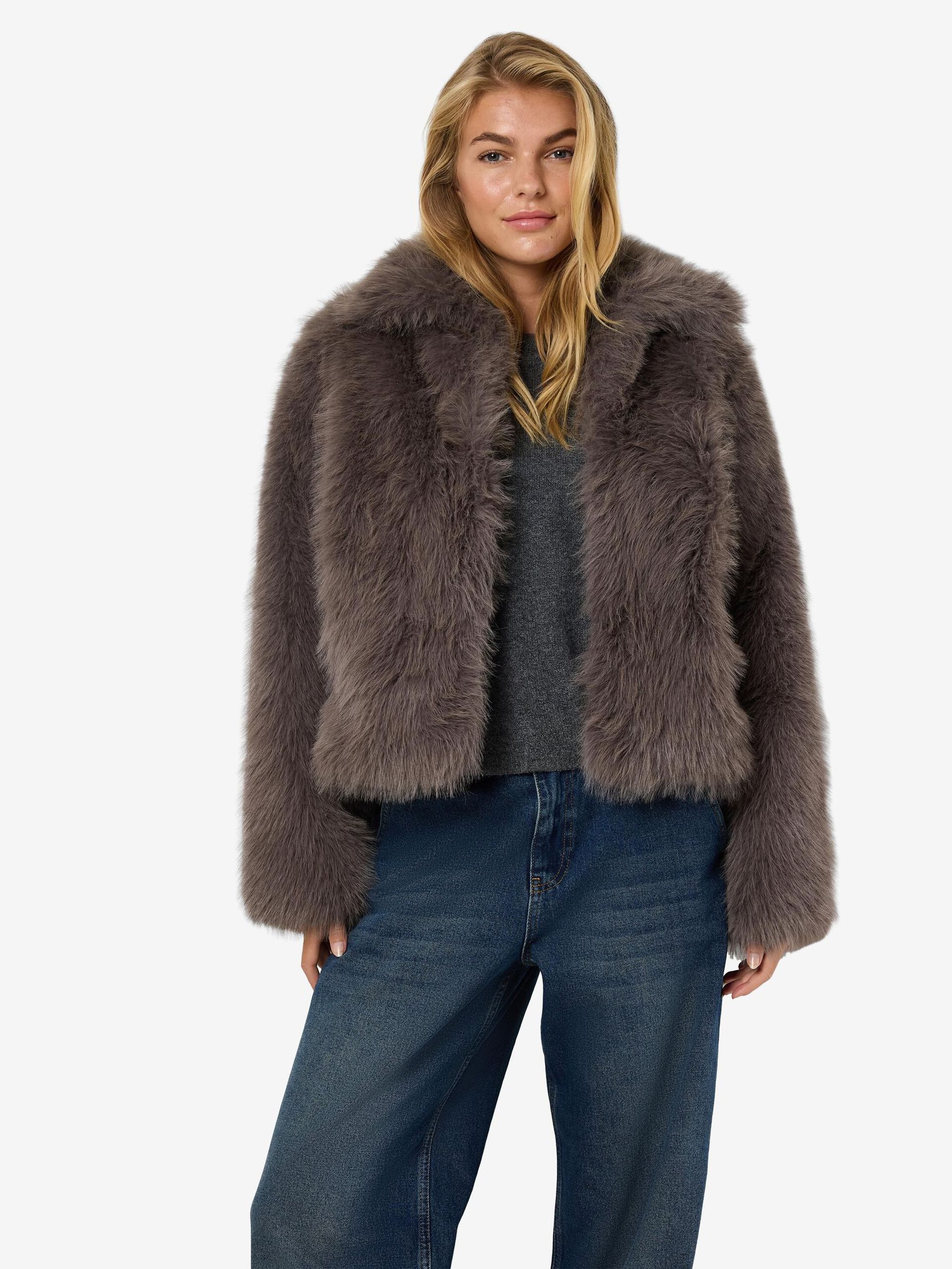 Carousel image - FAUX FUR COAT, Charcoal Gray | 6