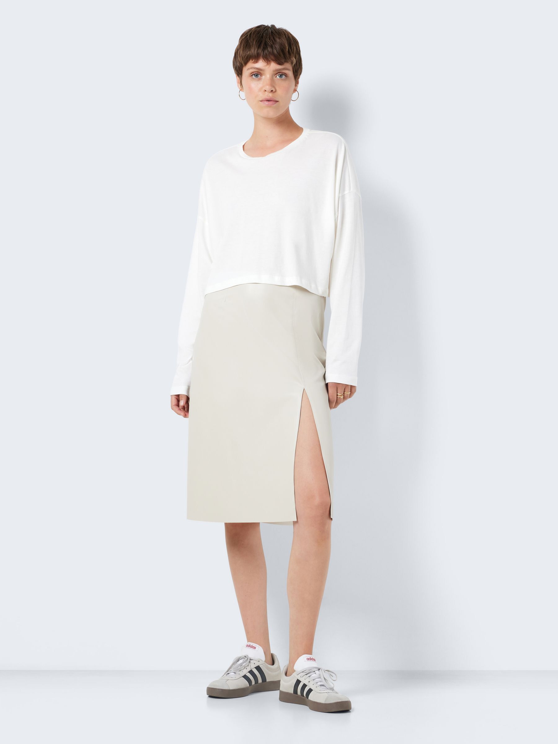 FAUX LEATHER MIDI SKIRT Grey NOISY MAY