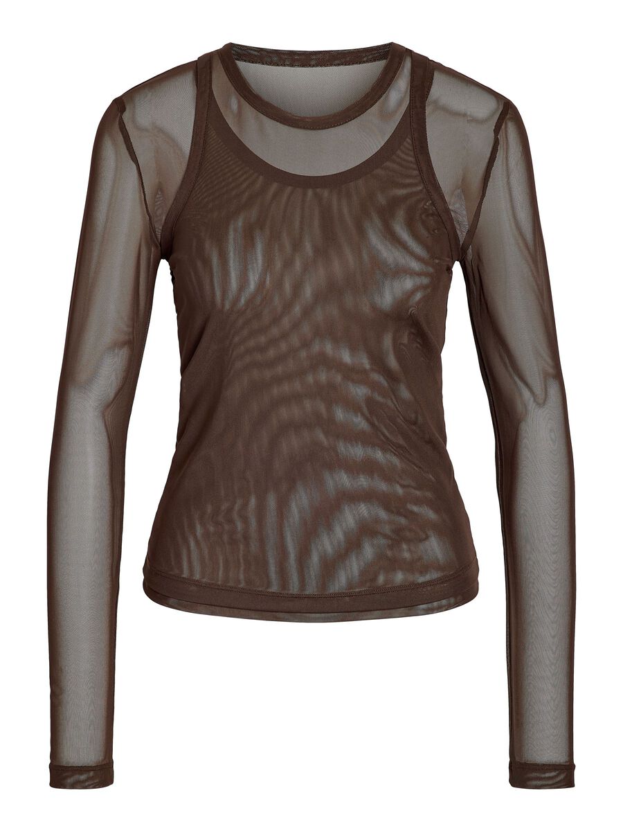 Carousel image 2 NMJUDITH MESH LONG SLEEVED TOP, Chocolate Brown