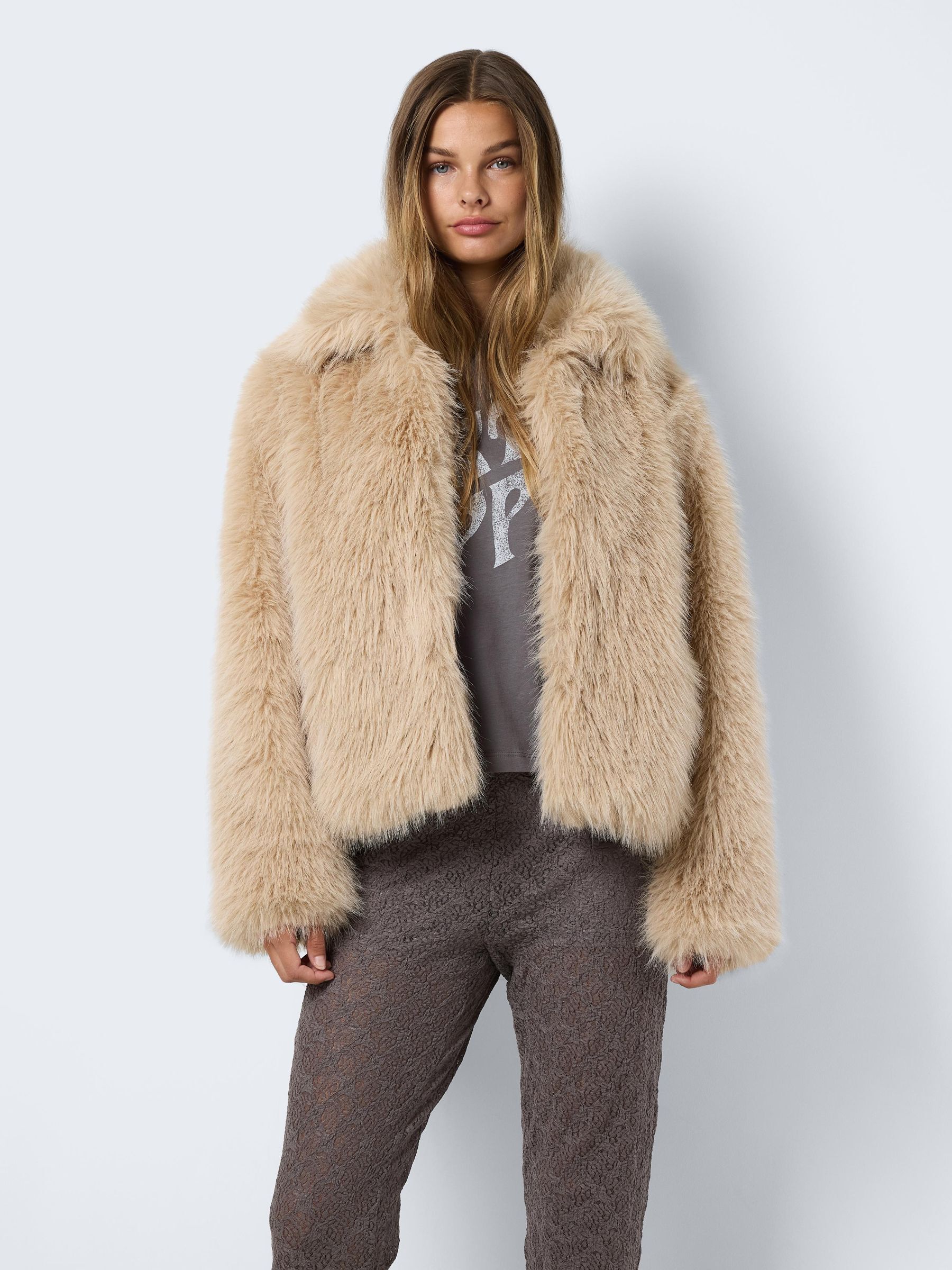 FAUX FUR COAT Grey NOISY MAY
