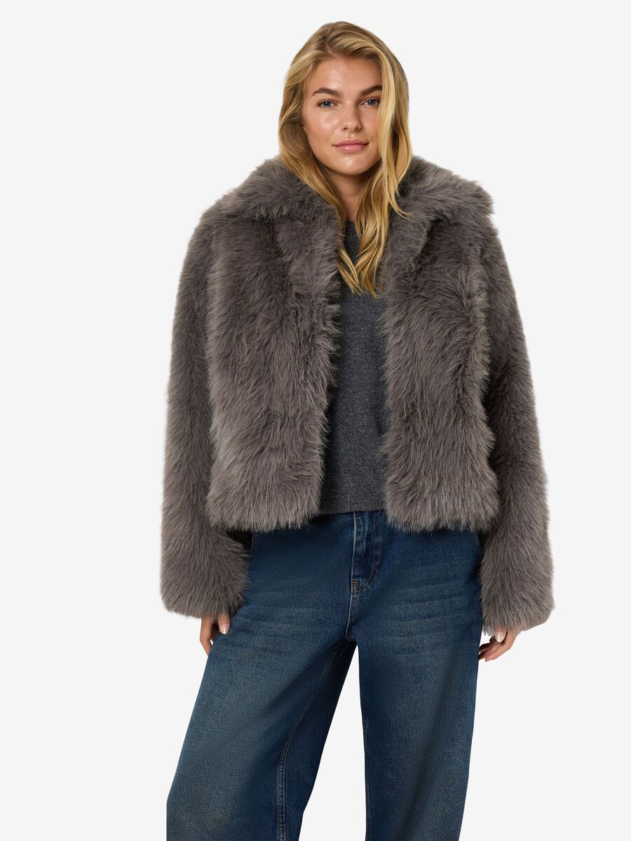 Carousel image - FAUX FUR COAT, Charcoal Gray | 6