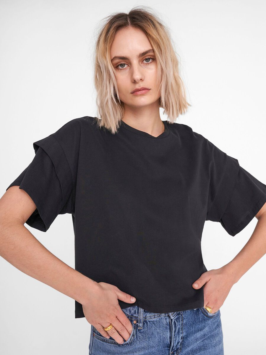 Noisy May SLEEVE DETAIL T-SHIRT, Black, highres - 27015733_Black_007.jpg