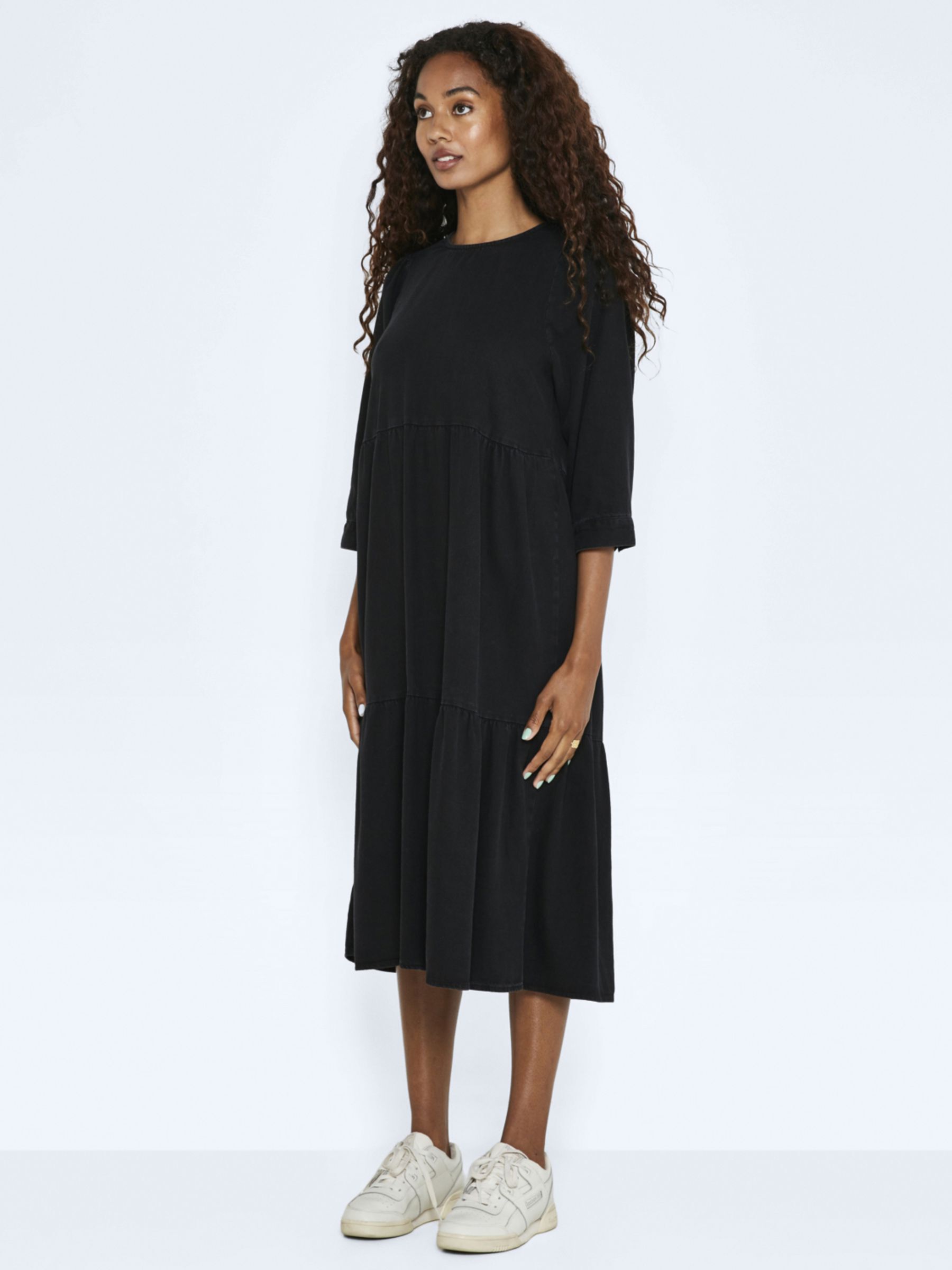 Black midi shop denim dress